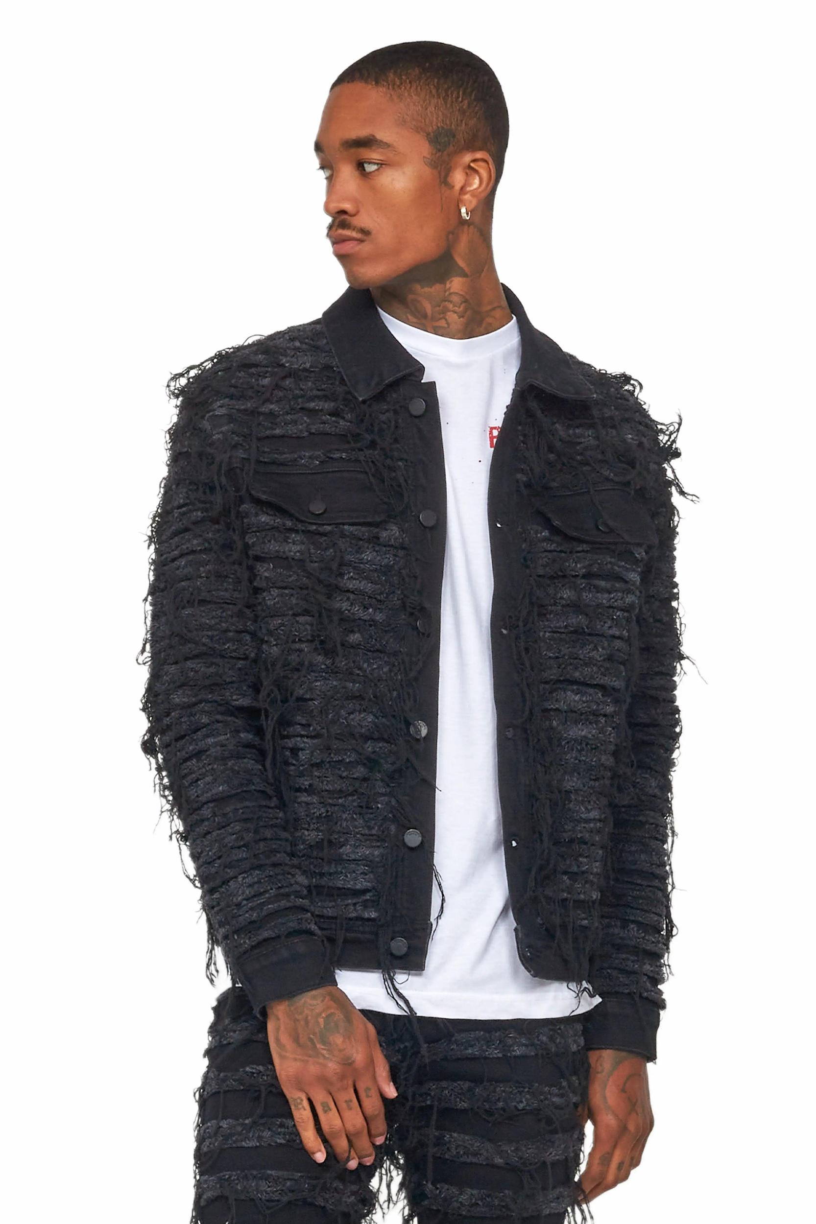 Ayan Black Distressed Denim Jacket Male Product Image