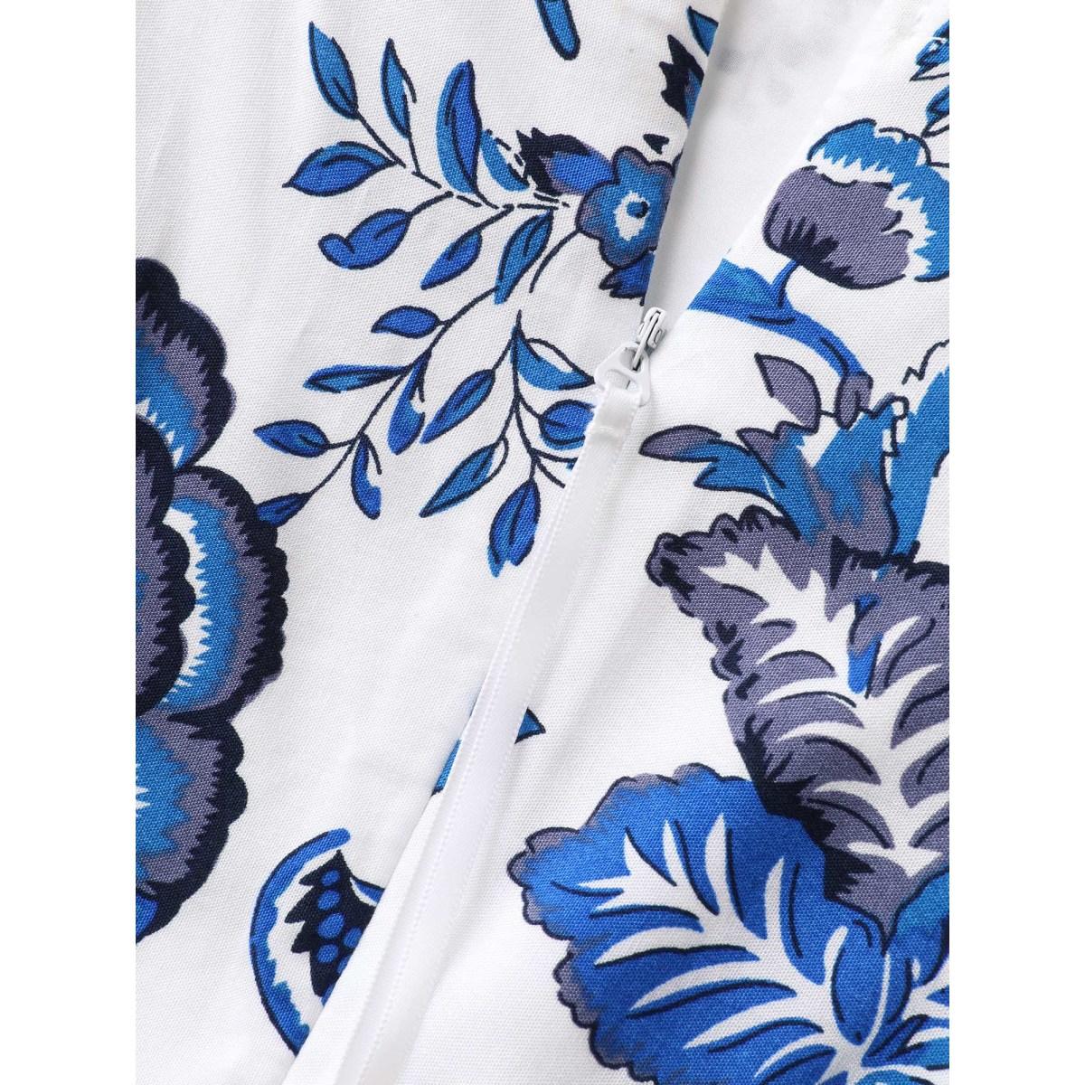 Plus Size Mediumblue Rayon Floral Print Lined Pockets Jumpsuit Women Sleeveless Square Neck Vacation Loose Jumpsuits BloomChic 26/4X Product Image