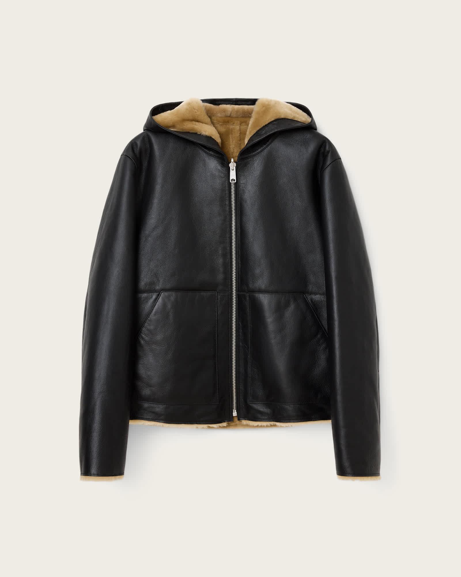 Mostyn Shearling Bomber Jacket Black/Brown | ALLSAINTS US Product Image