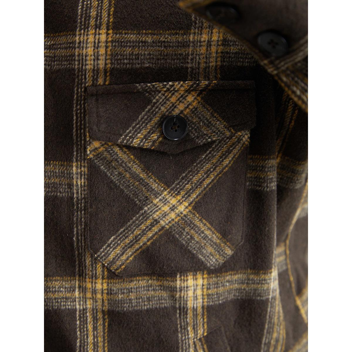 Plus Size Plaid Patchwork Fuzzy Trim Zipper Fly Coat Women DarkBrown Casual Contrast Ladies Everyday Winter Coats BloomChic 28/5X Product Image