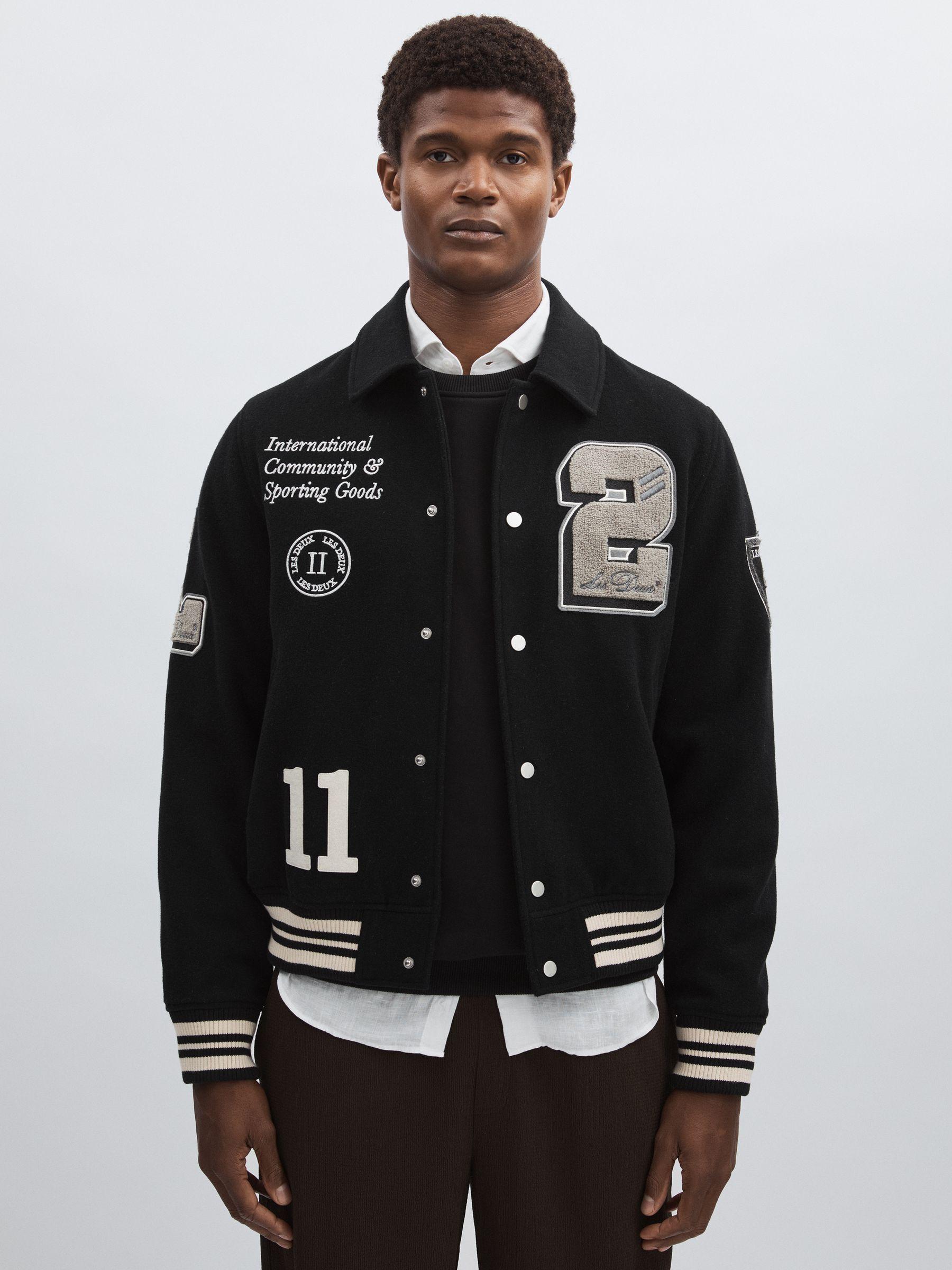 Les Deux Wool-Blend Varsity Jacket in Black Product Image
