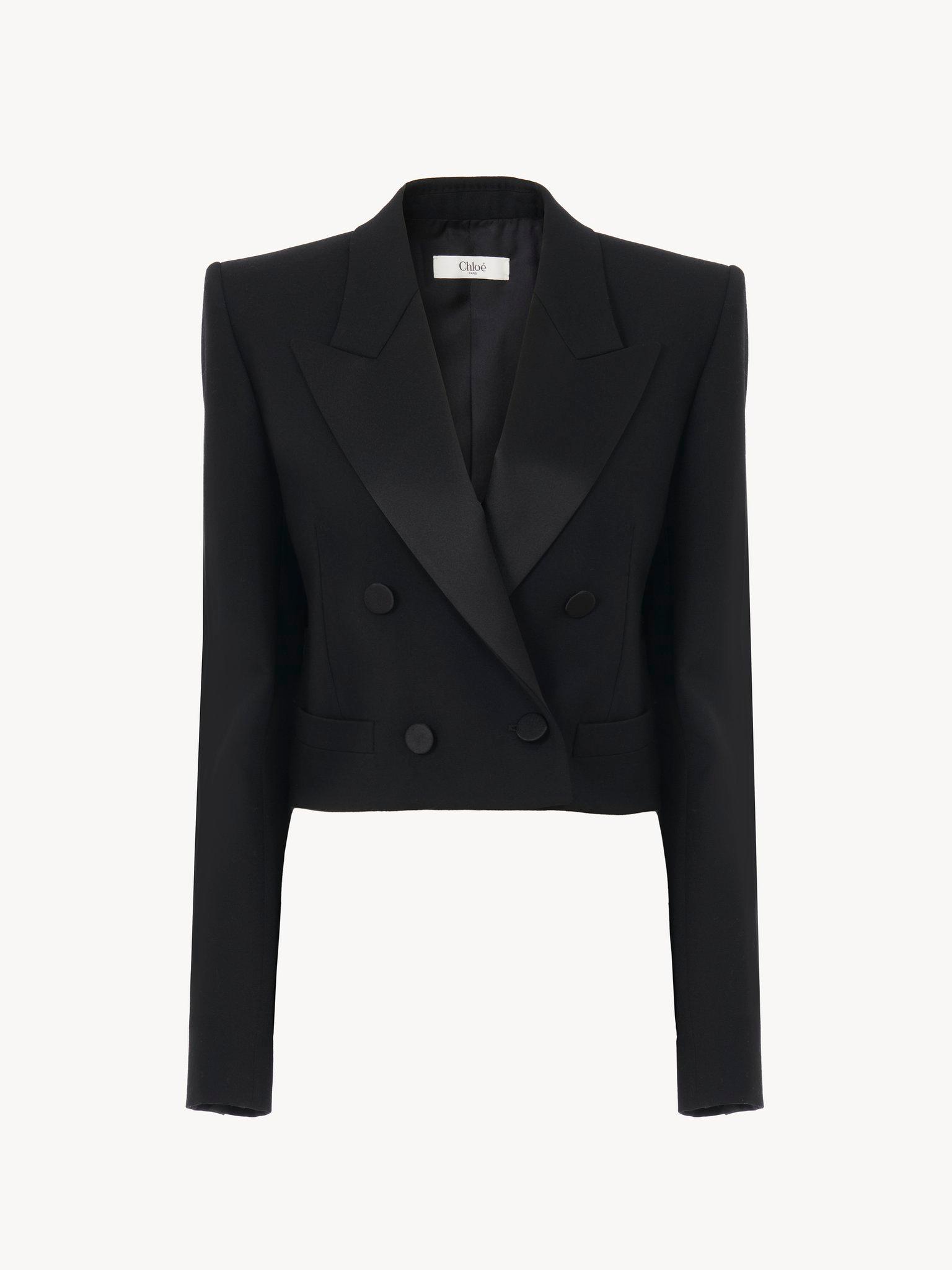 Cropped tuxedo jacket in wool gabardine Product Image
