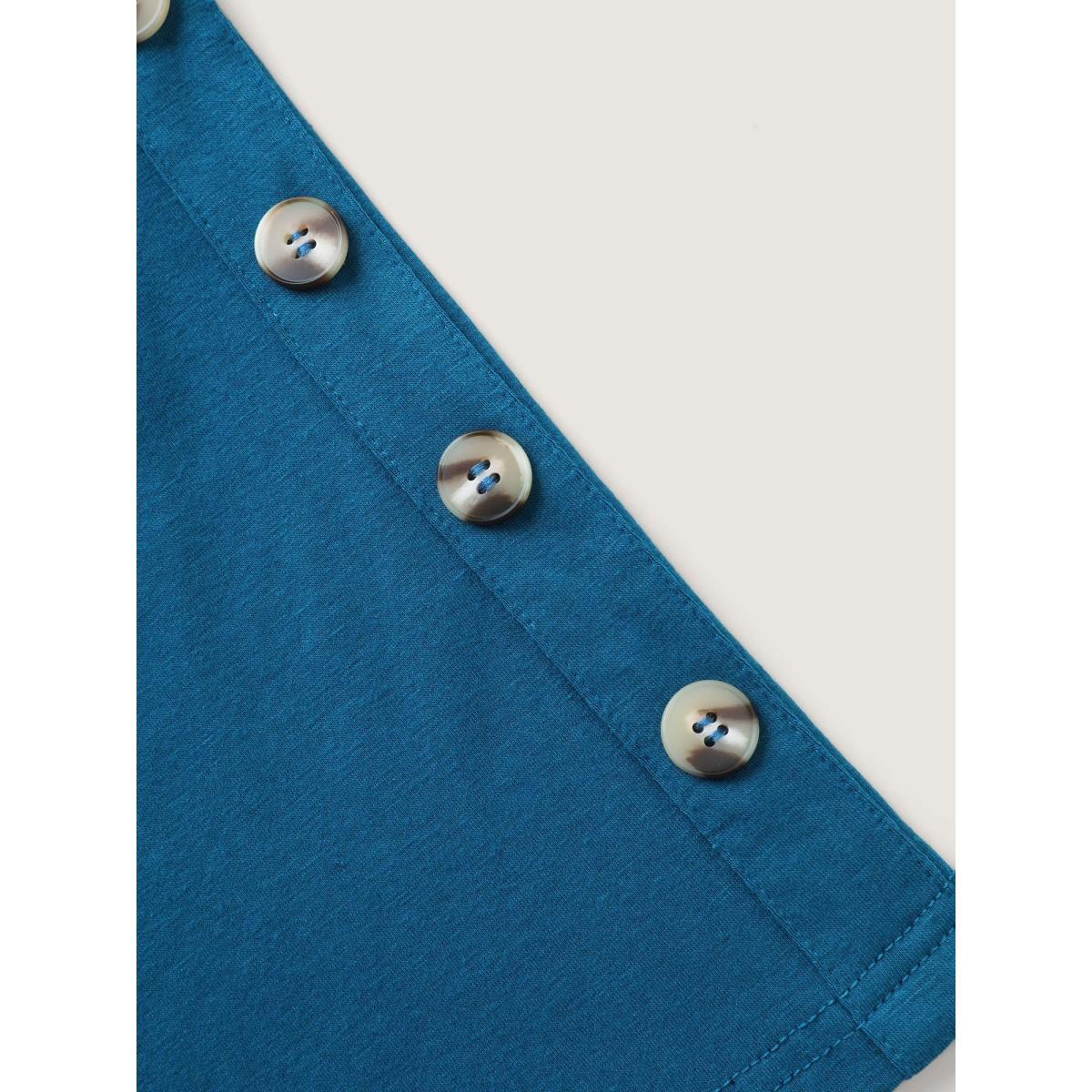 Plus Size Supersoft Bust-Friendly Pleated T-Shirt Aegean Women Leisure Button V-neck Casual T-shirts BloomChic 12/L Product Image