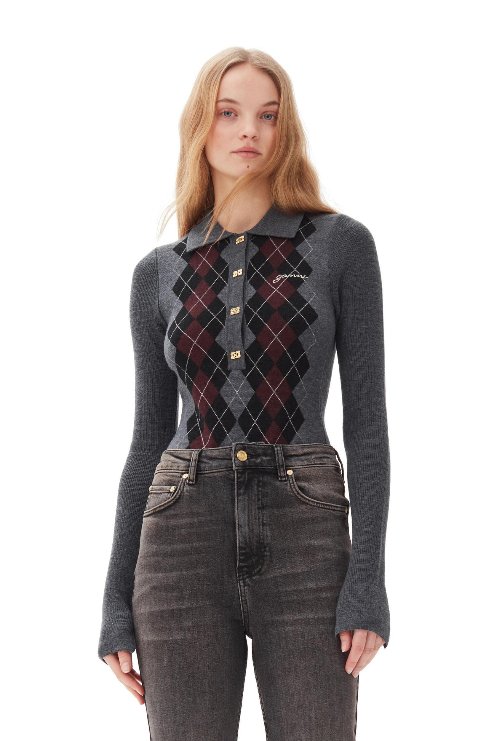 Grey Knitted Polo Shirt Product Image