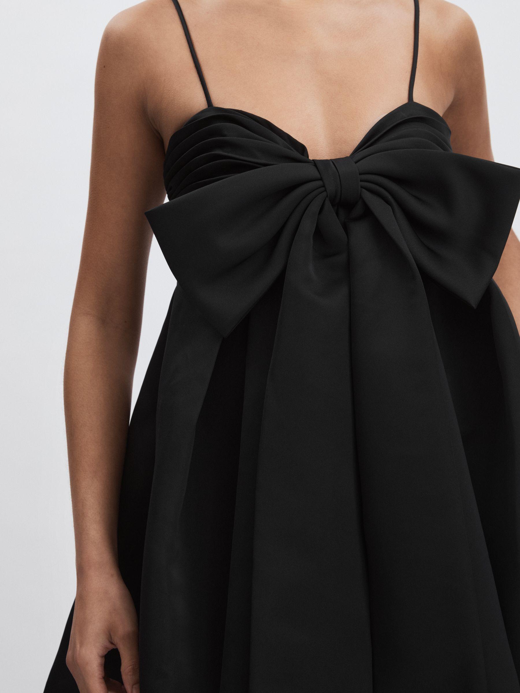 Amur Satin Babydoll Bow Dress in Black Product Image