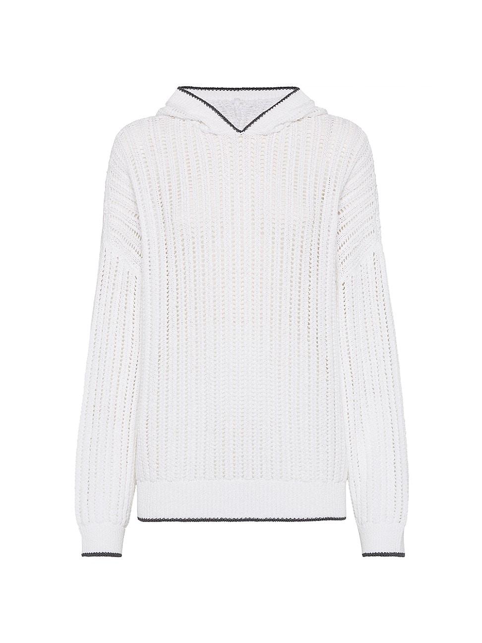 Womens Openwork Rib Knit Hooded Sweatshirt Product Image