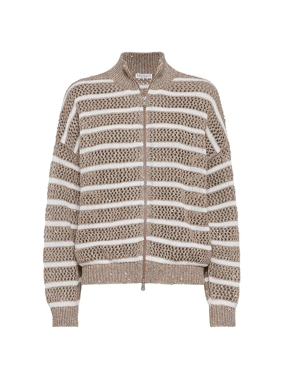 Womens Linen Dazzling Striped Net Cardigan Product Image