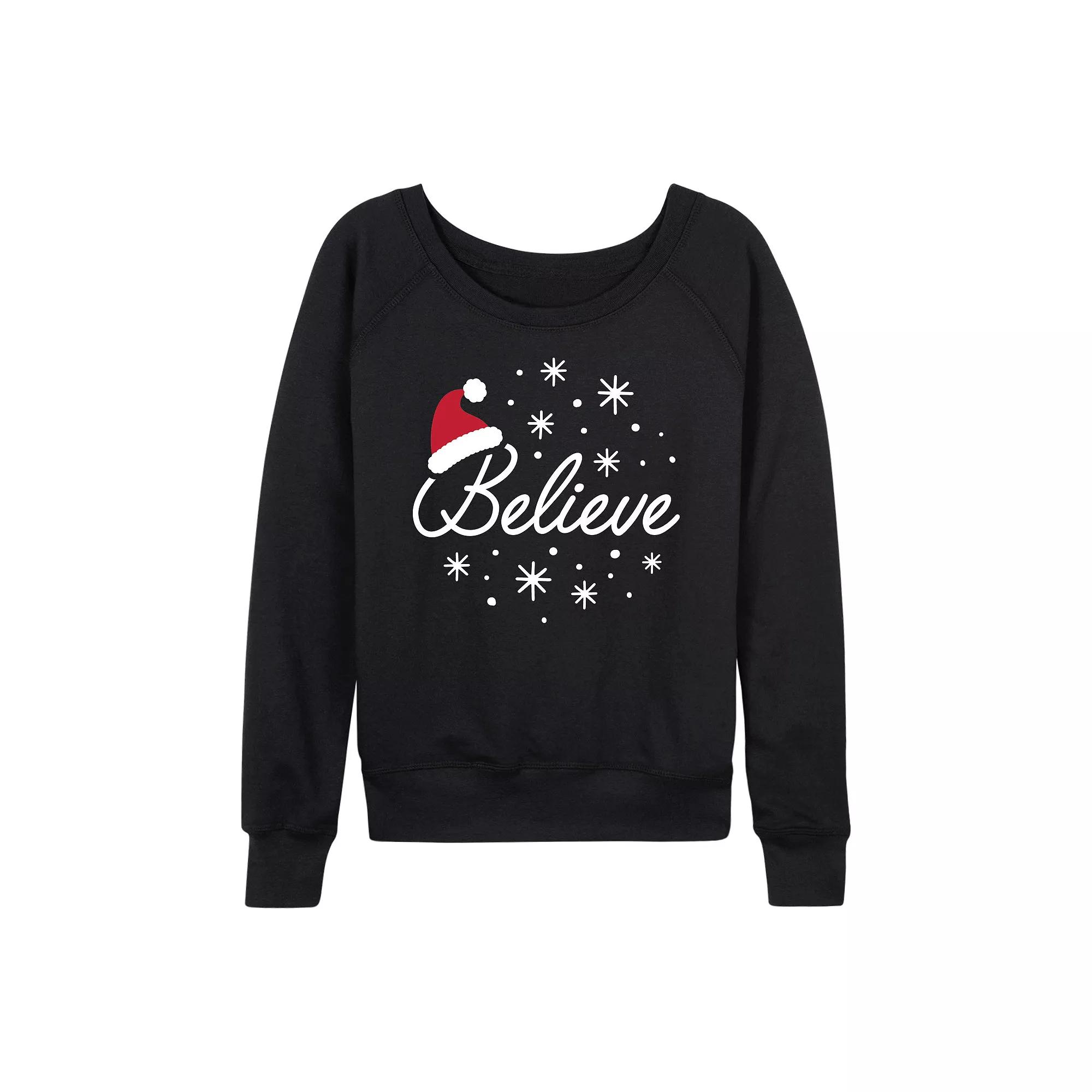 Women's Believe With Santa Hat French Terry Long Sleeve Tee,  Product Image
