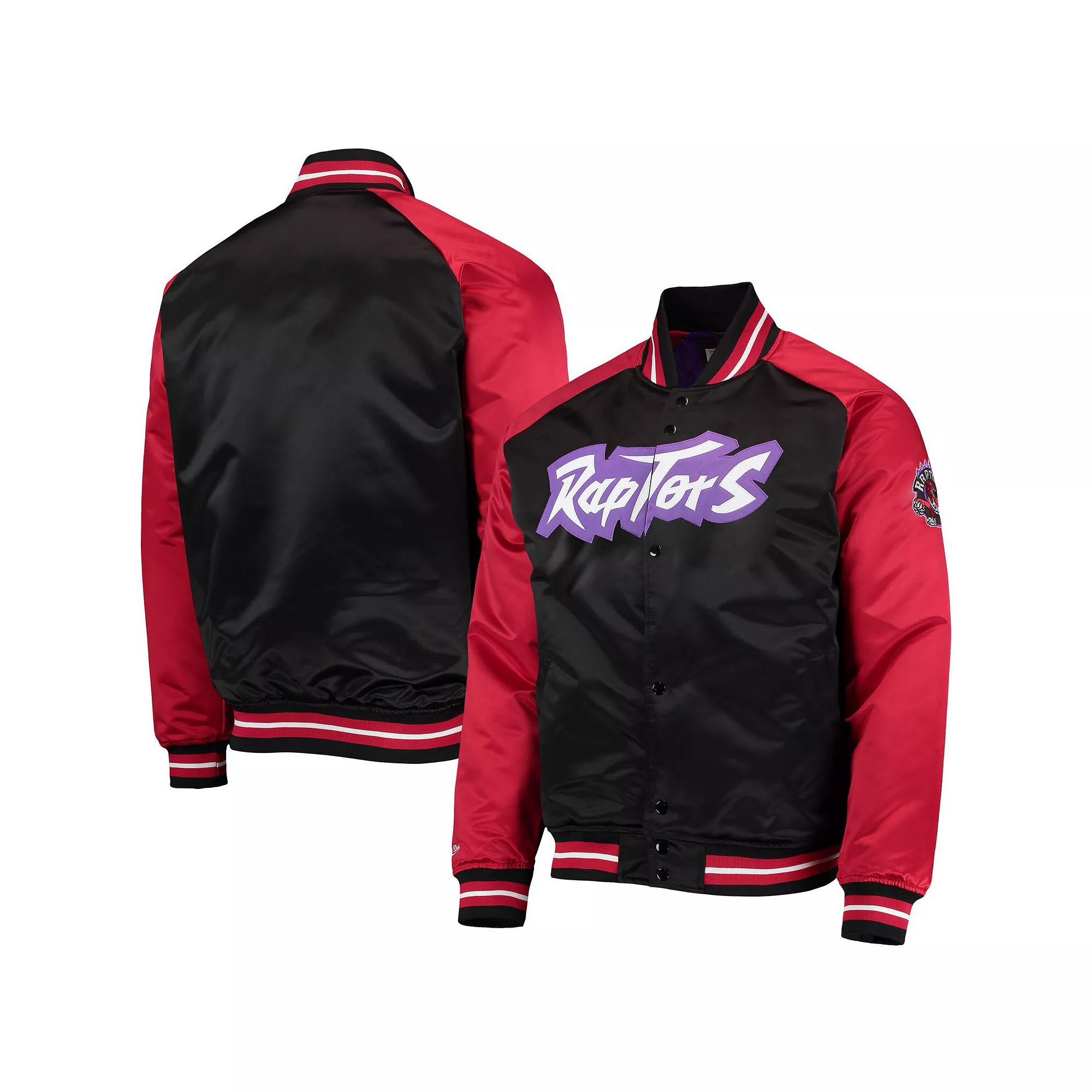 Men's Mitchell & Ness Black/Red Toronto Raptors Hardwood Classics Reload 3.0 Raglan Full-Snap Satin Jacket, Size: 2XL, Rpt Black Product Image