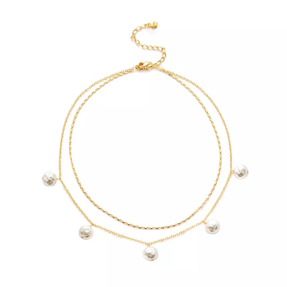 Roman 14k Gold Plated Glass Simulated Baroque Pearl Double-Strand Necklace, Womens Gold Tone Product Image