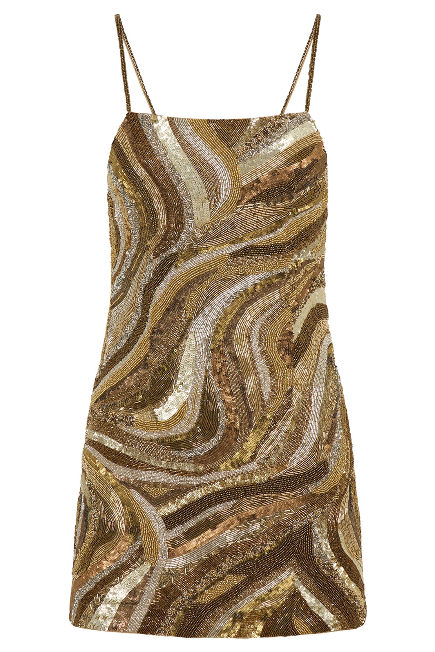 Eloise Hand Beaded Mini Dress - Gold Swirl Print Product Image