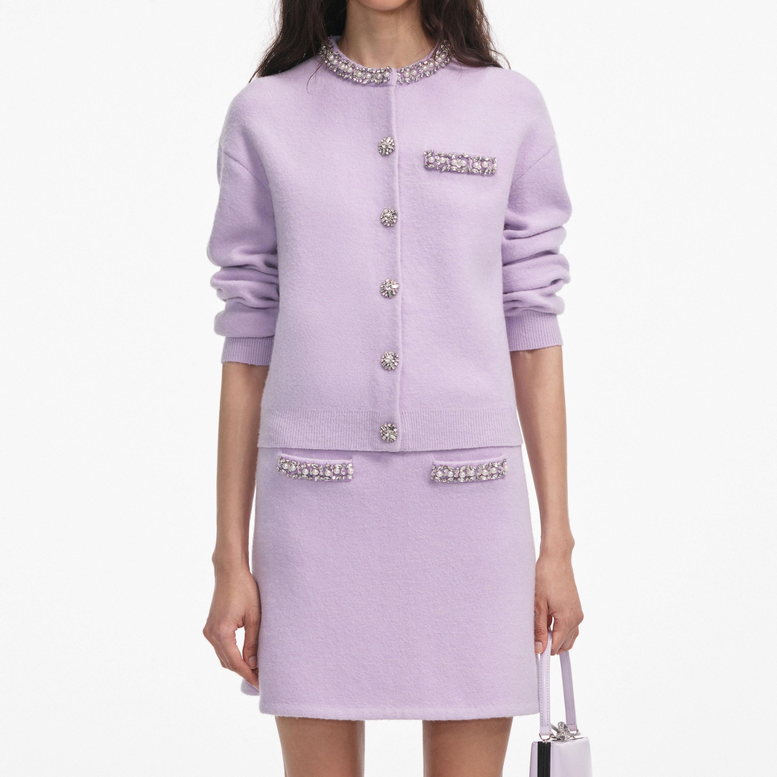 Lilac Crystal Trim Knit Skirt Product Image