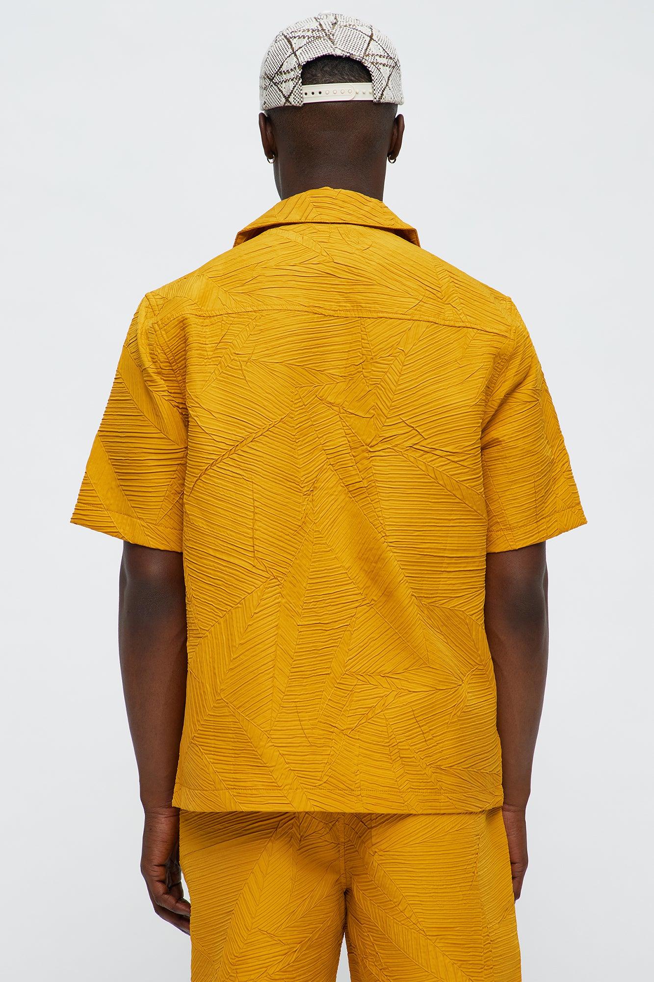 Ponce Textured Cuban Collar Button Up Shirt - Mustard Product Image