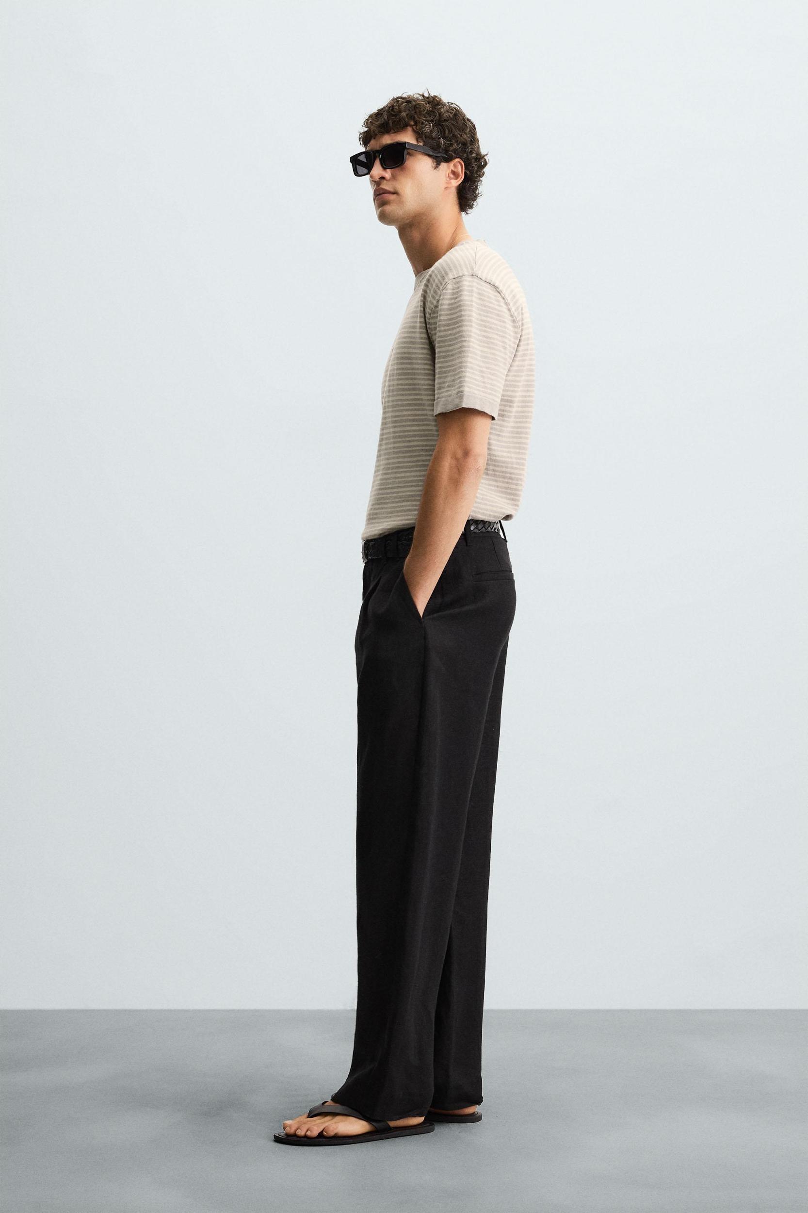 STRIPED COTTON LINEN KNIT T-SHIRT Product Image