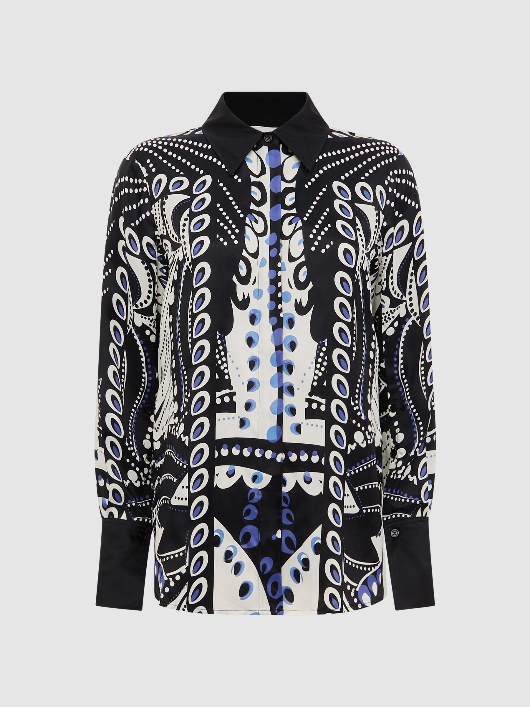 Scarf Printed Shirt in Navy/White Product Image