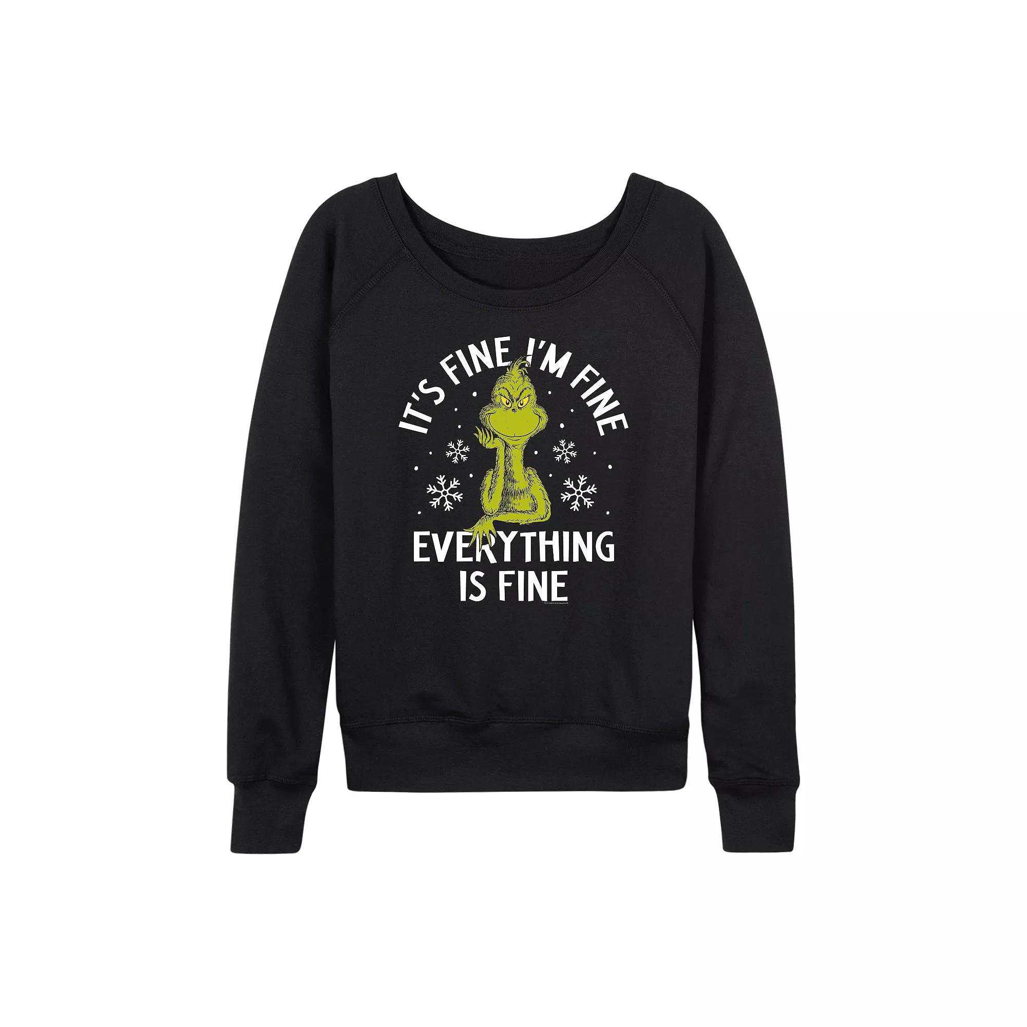Women's Dr. Seuss Grinch It's Fine I'm Fine French Terry Long Sleeve Tee,  Product Image