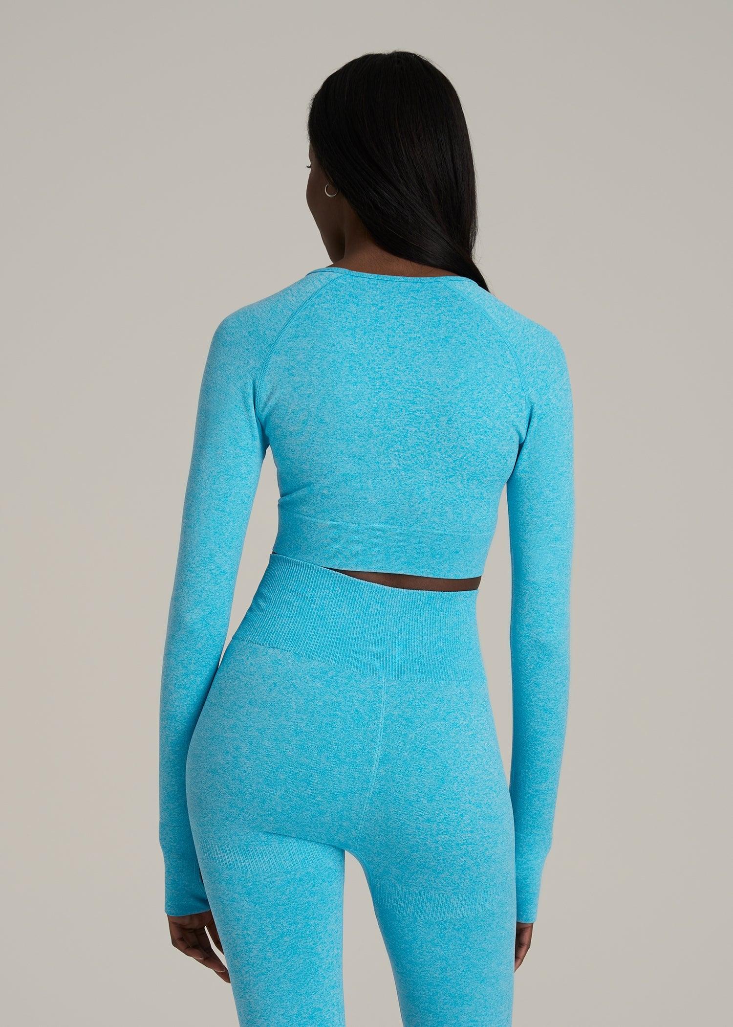 Compression Long Sleeve Cropped Training Top for Tall Women in Scuba Blue Mix Female Product Image