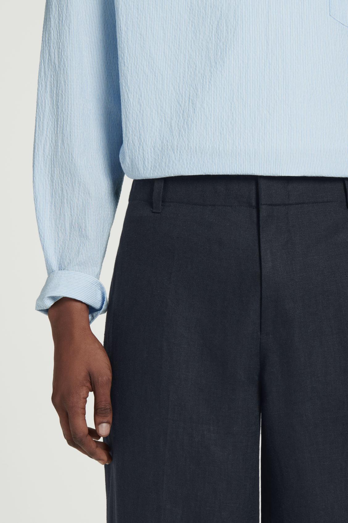 ELASTICATED LINEN STRAIGHT-LEG PANTS Product Image