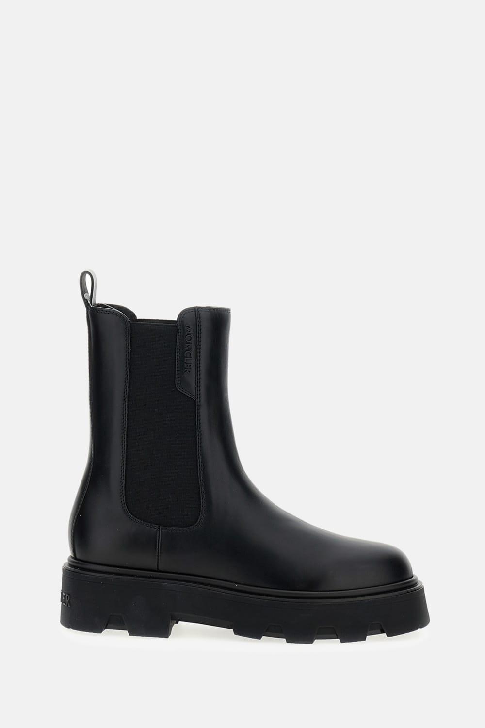 MONCLER Black Leather Aurea Chelsea Ankle Boots In Gray Product Image