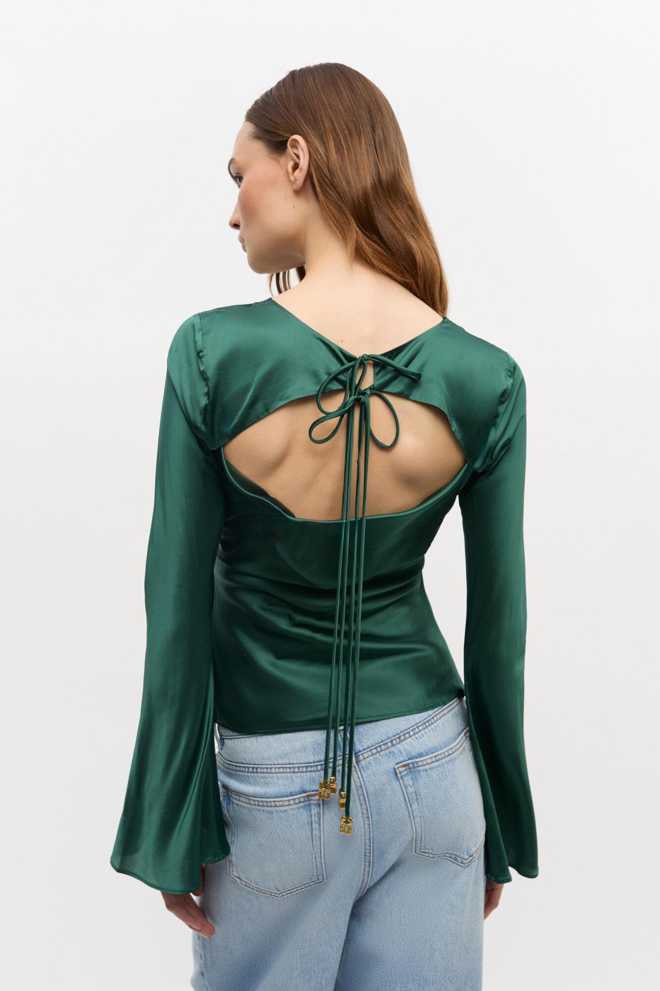 Green Satin Blouse Product Image