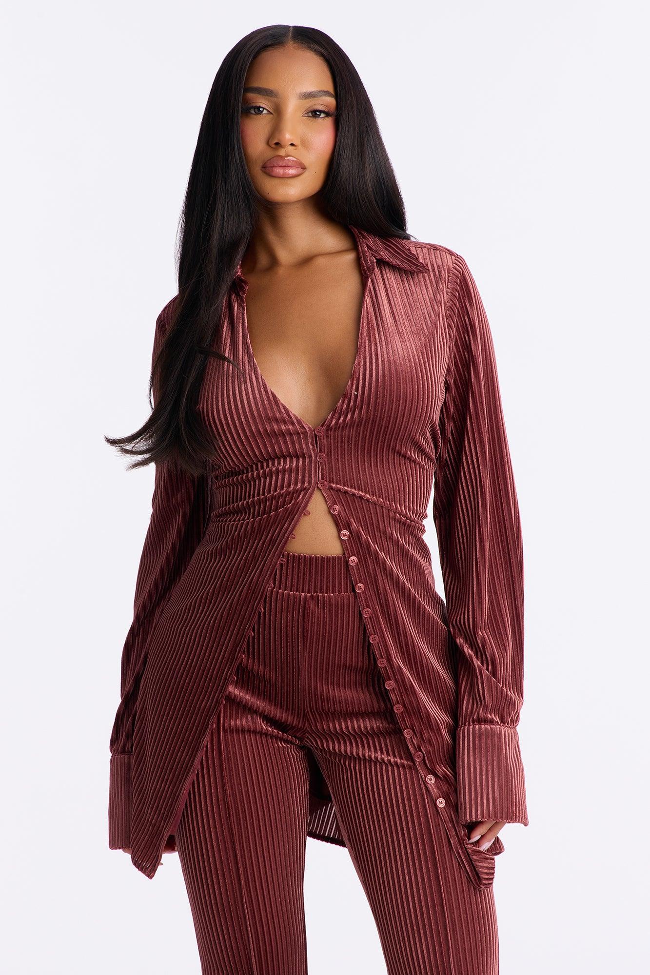 Too Early To Tell Velvet Pant Set - Rose Female Product Image