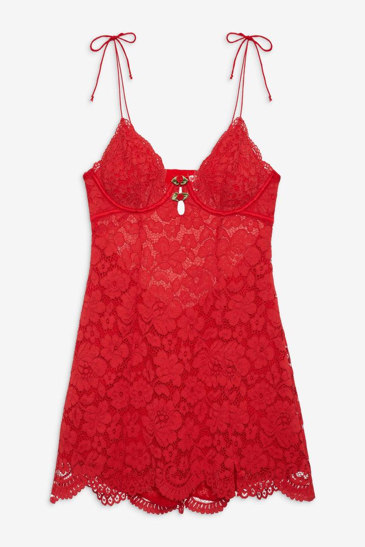 Creamsicle Lace Slip Dress — Red Product Image