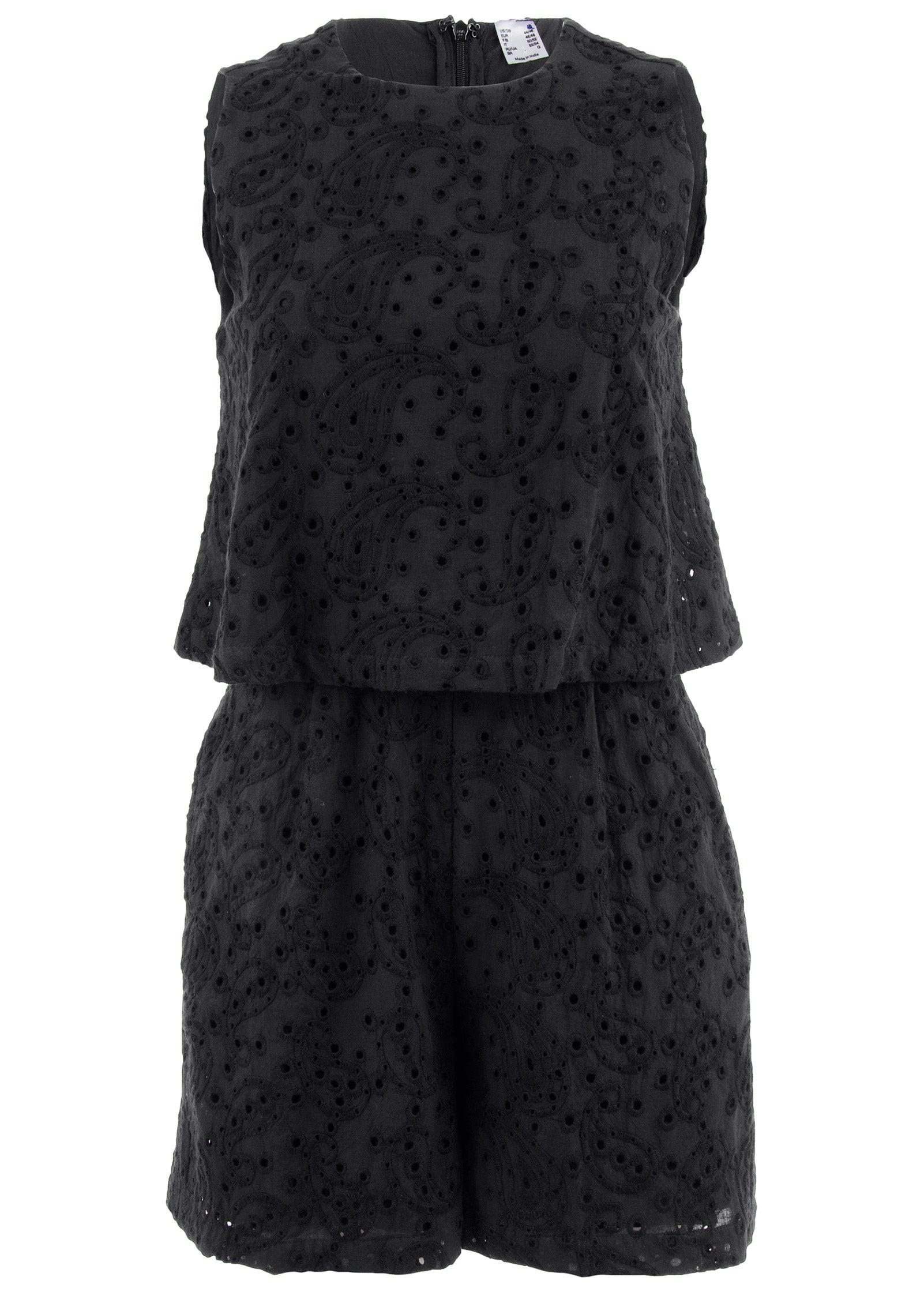 Paisley Eyelet Romper - Black Product Image