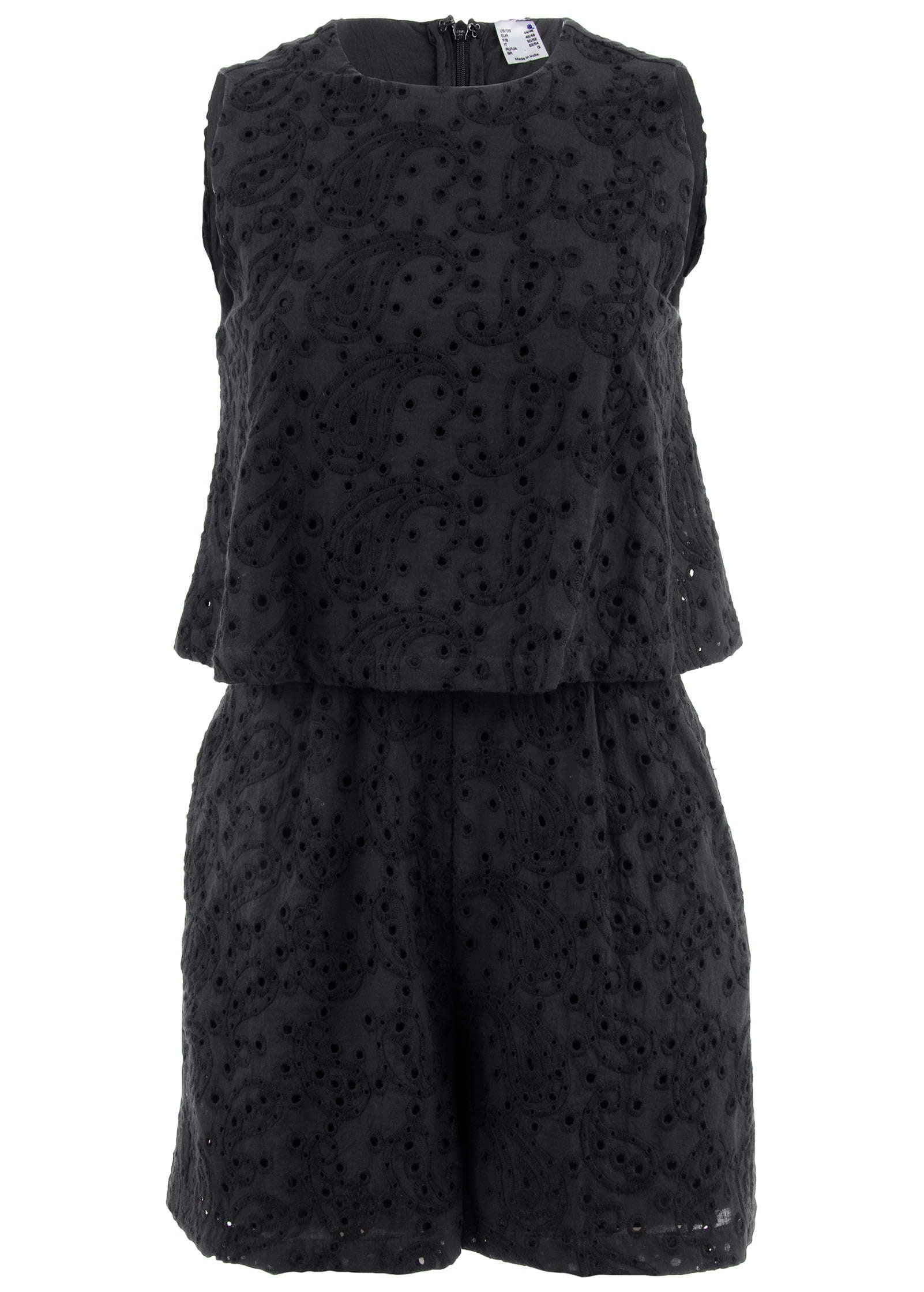 Paisley Eyelet Romper - Black Product Image