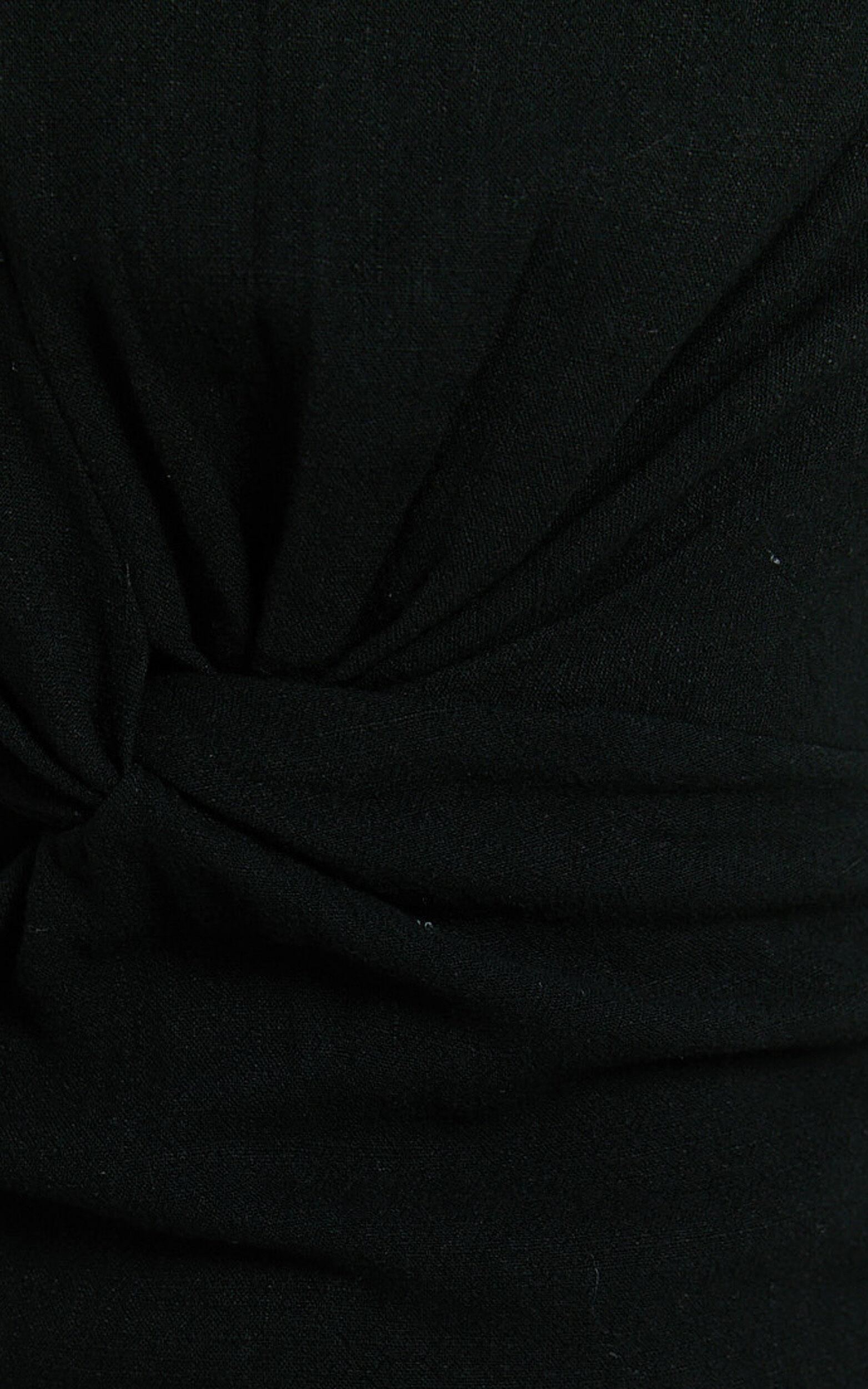 Brodie Midi Dress - Side Cut Out Linen Blend Dress in Black Product Image