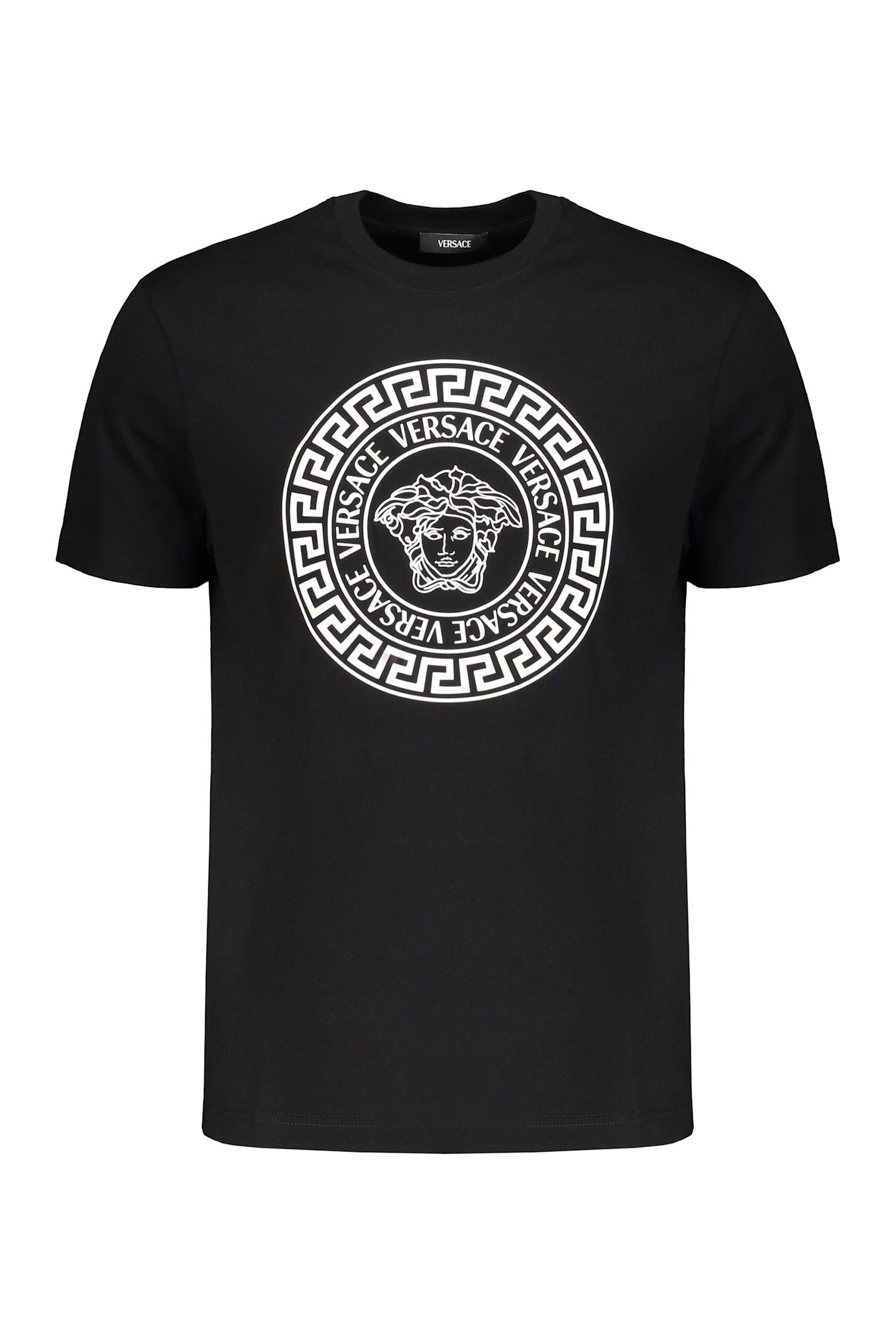 VERSACE Printed Cotton T-shirt In Black White Product Image