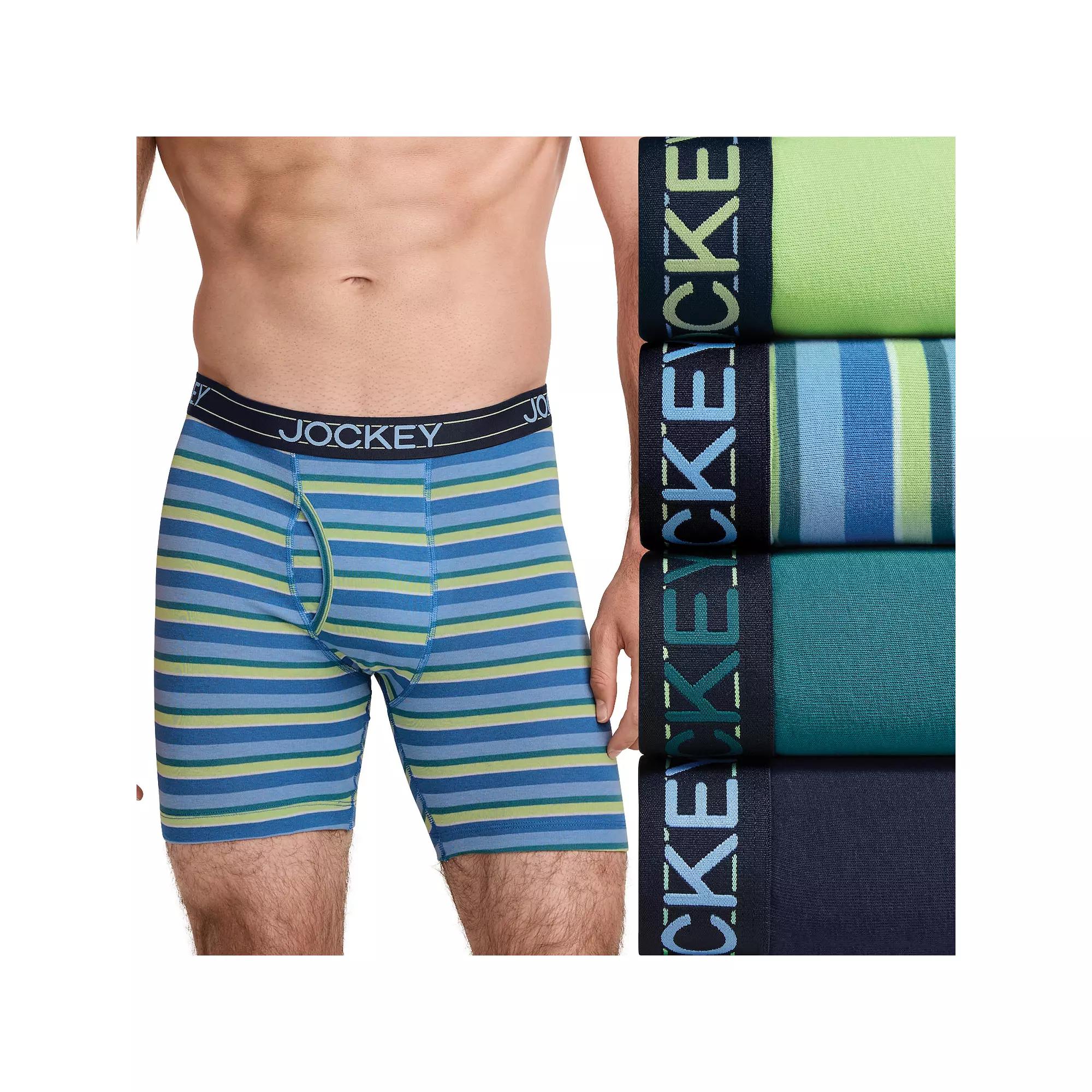 Men's Jockey® 4-Pack Cotton Blend Long Leg Boxer Brief, Size: Medium, Teal Grey Team Product Image