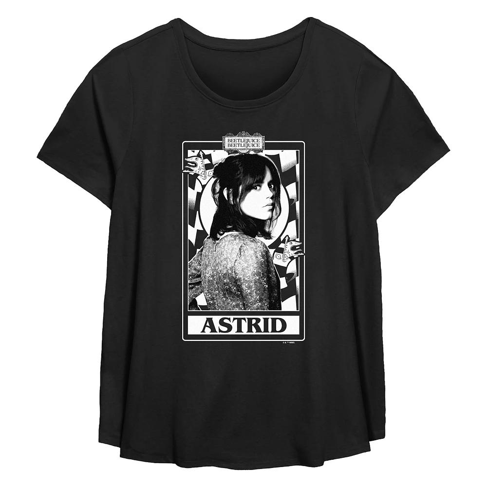 Plus Size Beetlejuice 2 Astrid Card Flowy Graphic Tee, Women's, Size: 1XL, Black Product Image