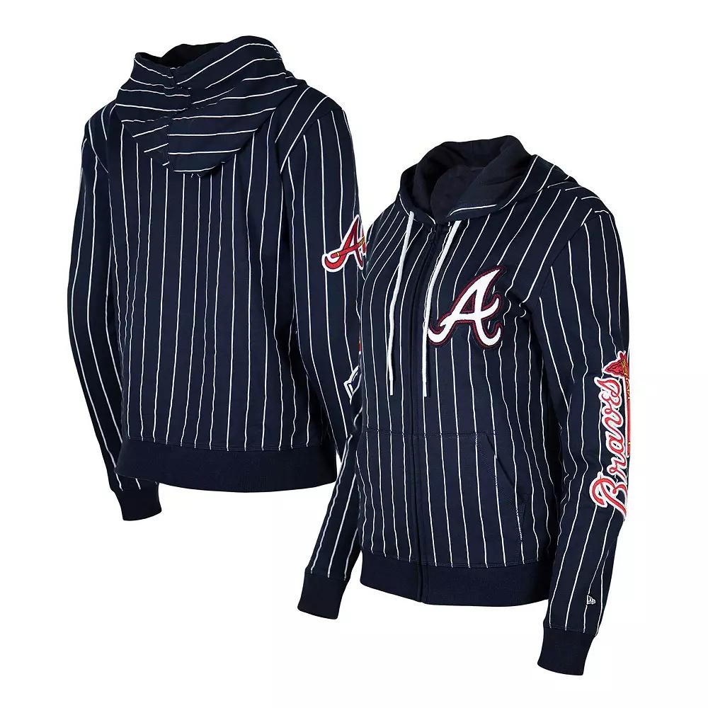 Women's New Era Navy Atlanta Braves Pinstripe Tri-Blend Full-Zip Hoodie Jacket, Size: Small, Blue Product Image