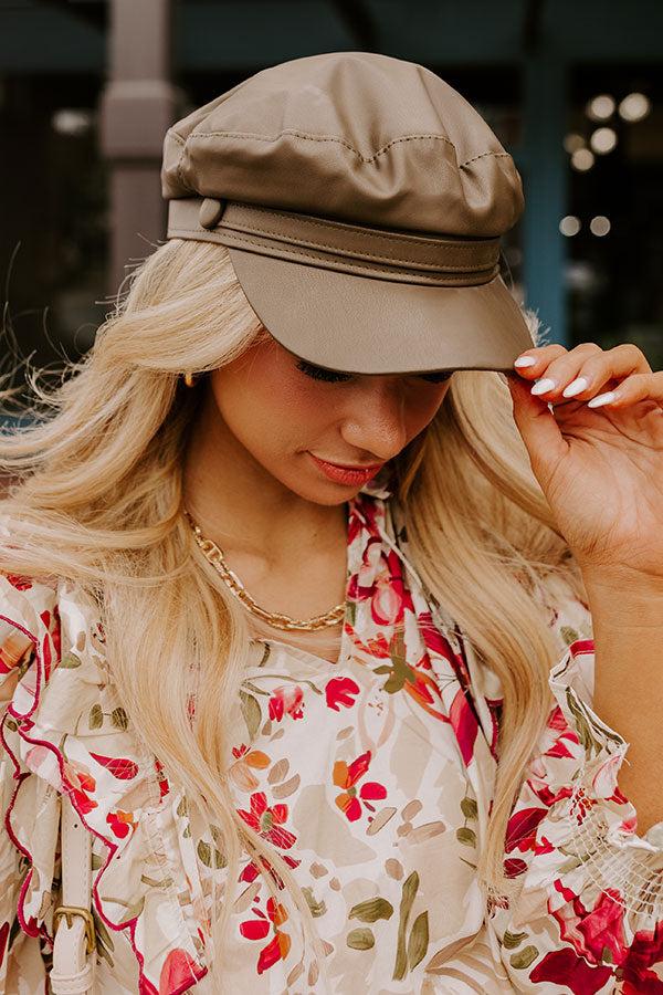 Uptown Chic Faux Leather Cabbie Hat in Martini Olive Product Image