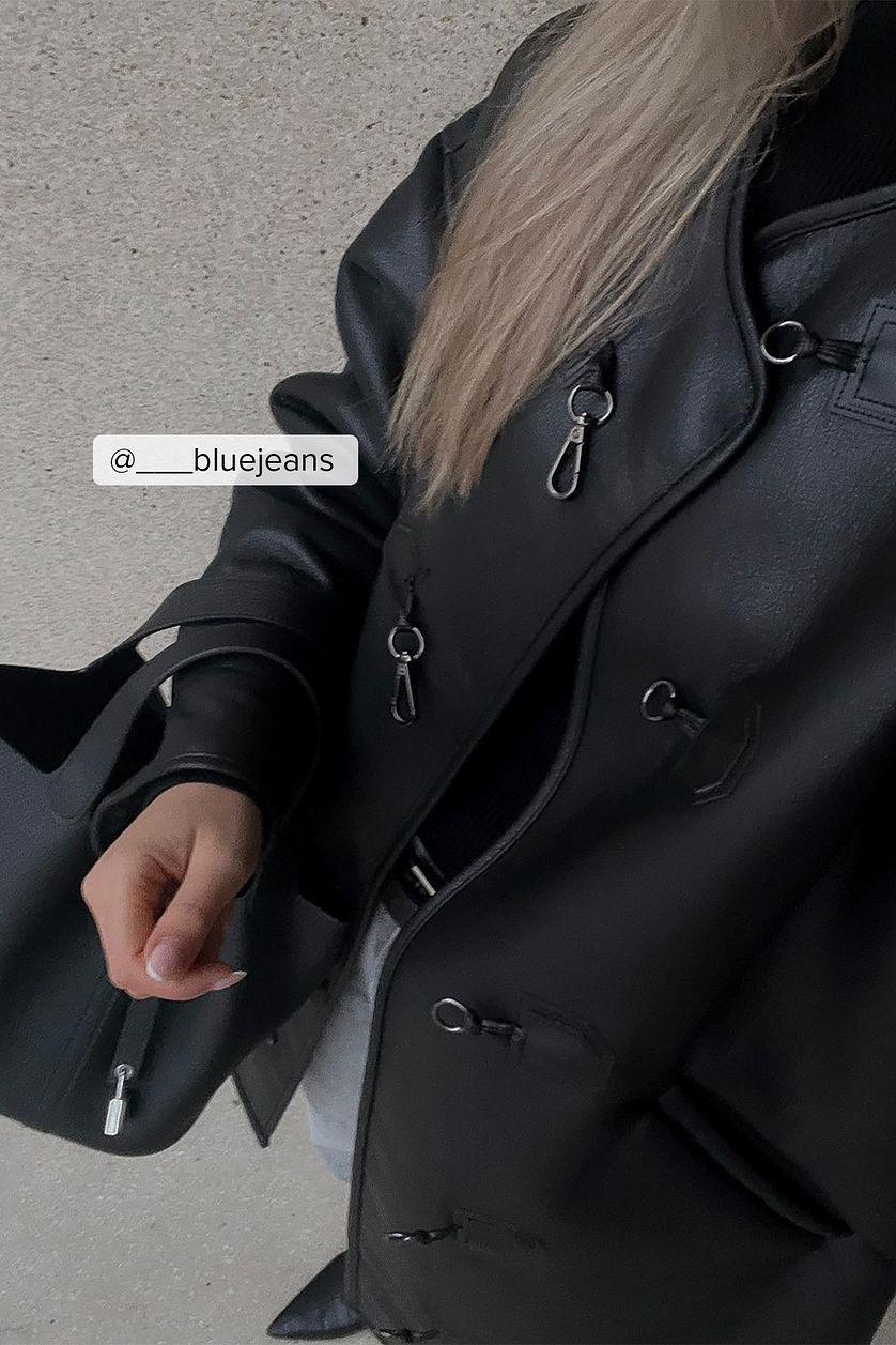 Faux Fur Button Detail PU Coat Product Image