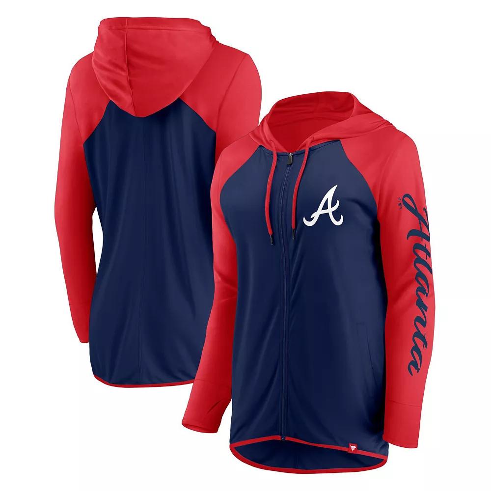 Women's Fanatics Navy/Red Atlanta Braves Script Sleeve Full-Zip Hoodie, Size: 3XL, Blue Product Image