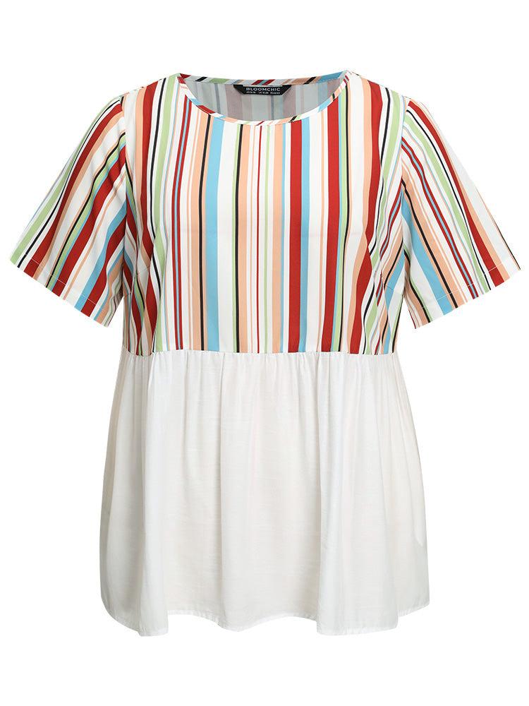 Rainbow Striped Patchwork Gathered Blouse Female Product Image