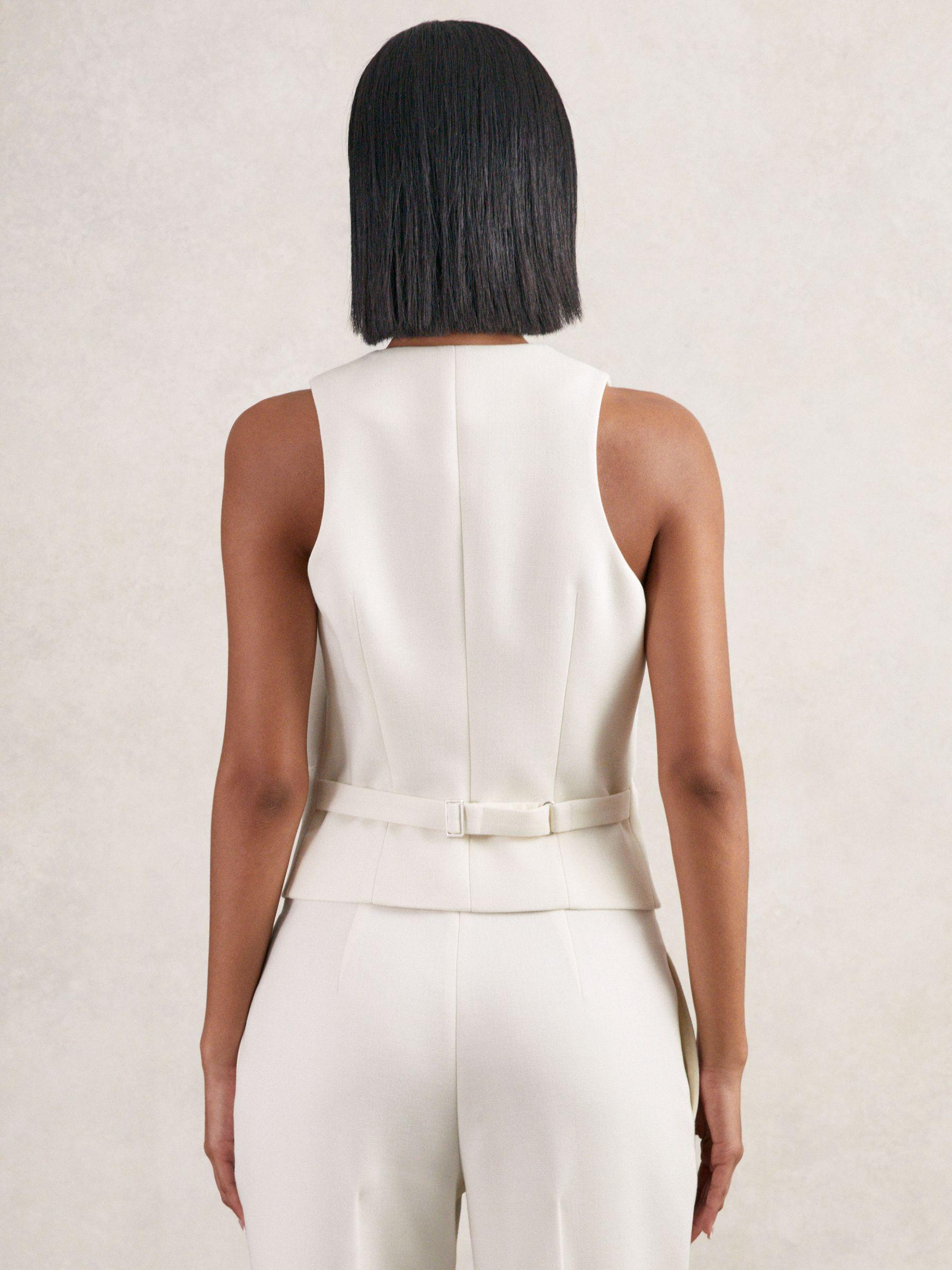 Single-Breasted Twill Waistcoat With Wool in White Product Image