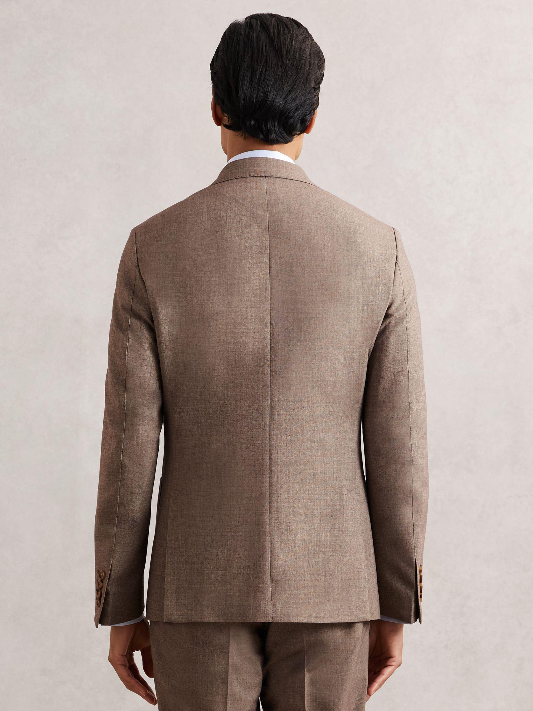 Slim-Fit Double-Breasted Textured Suit Blazer With Wool in Brown Product Image