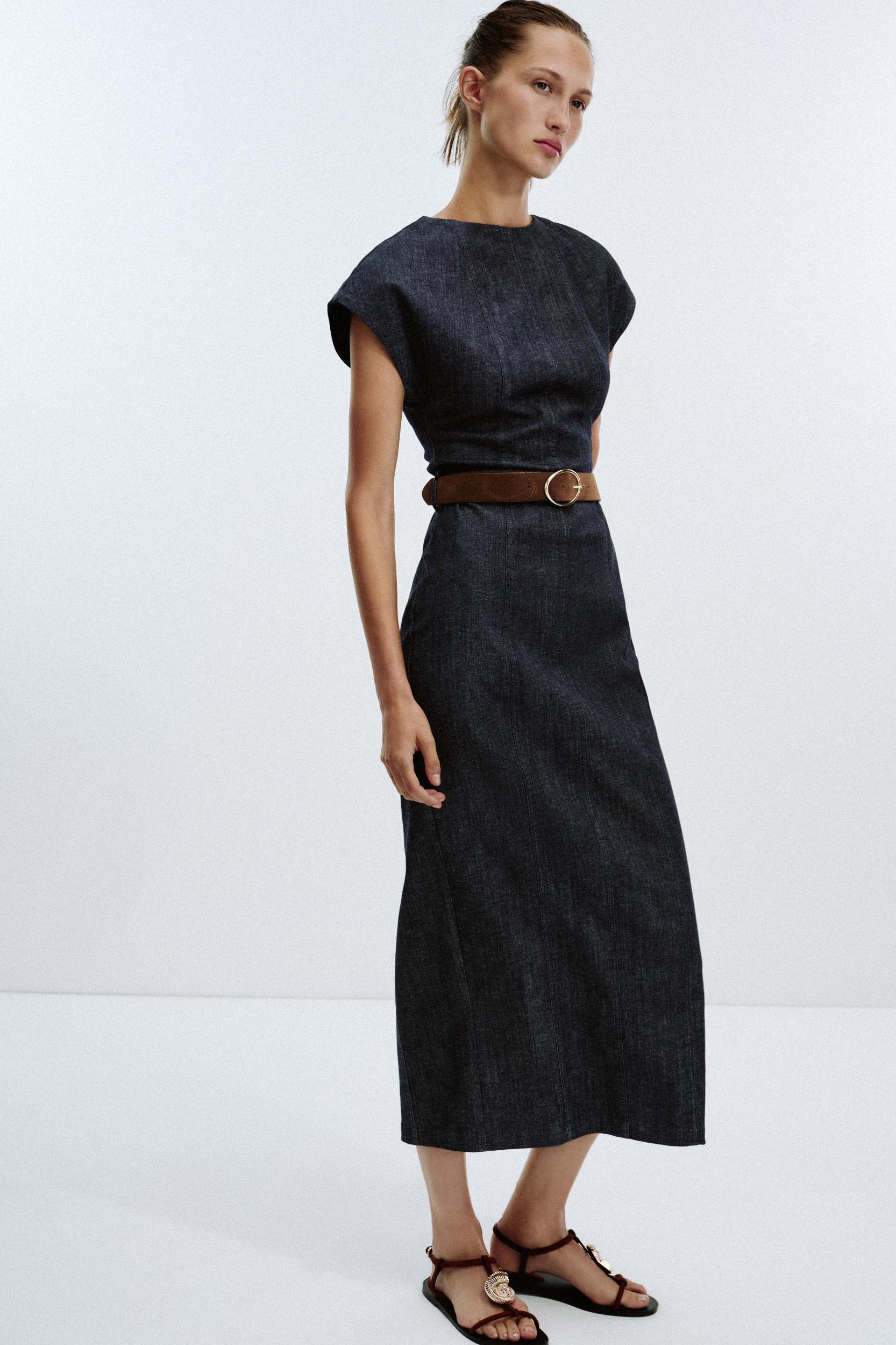 BELTED FITTED MIDI DRESS Product Image