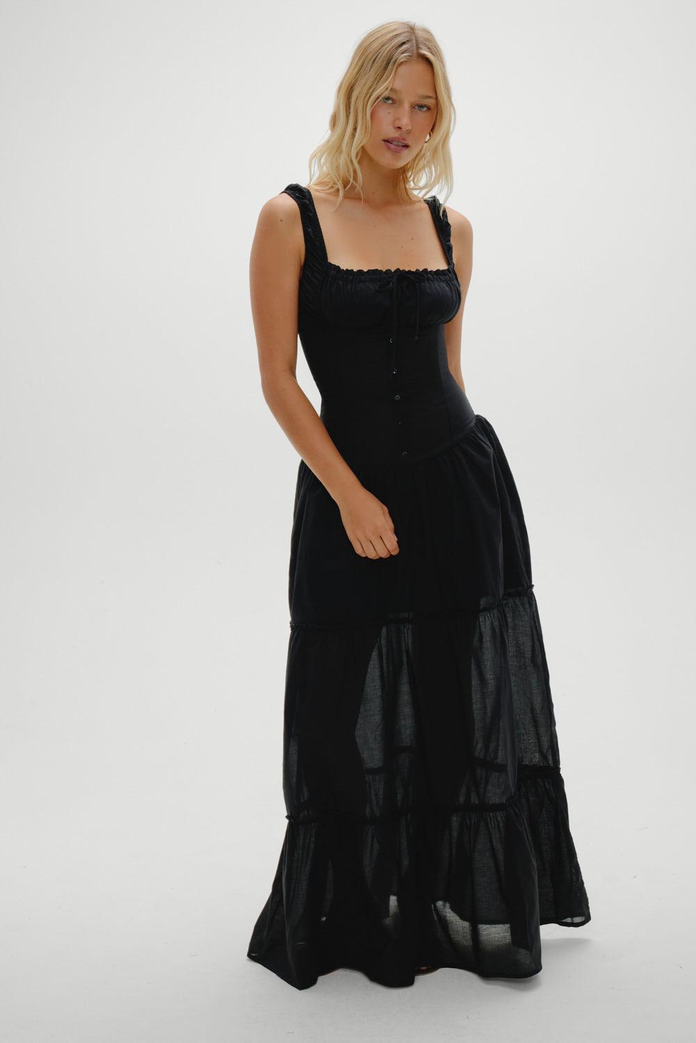 Christabelle Ruffle Maxi Dress - Black Product Image