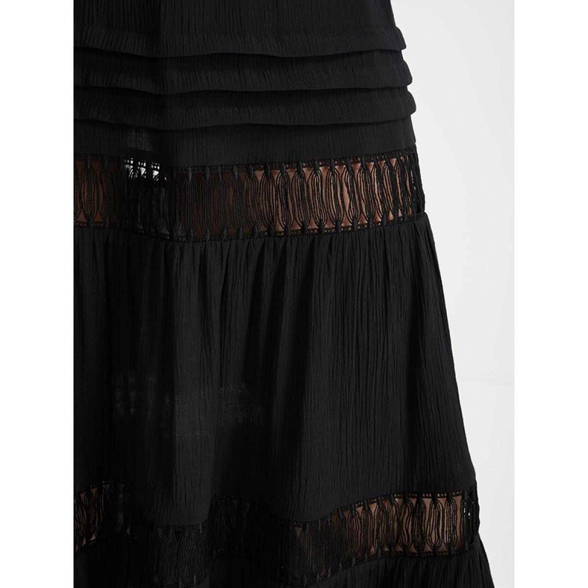 Plus Size Eyelet Lace Patchwork Elastic Waist Skirt Women Black Elegant Patchwork Loose No stretch Dailywear Skirts BloomChic 10/M Product Image