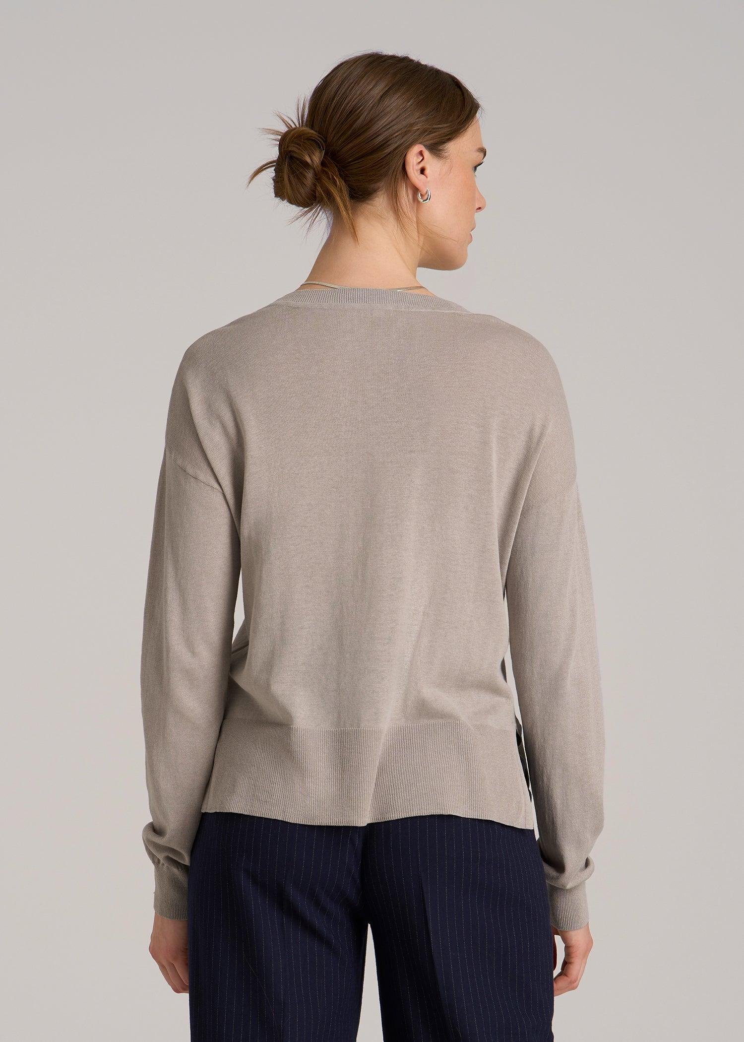 Linen Blend Split Hem V-Neck Sweater for Tall Women in Atmosphere Female Product Image