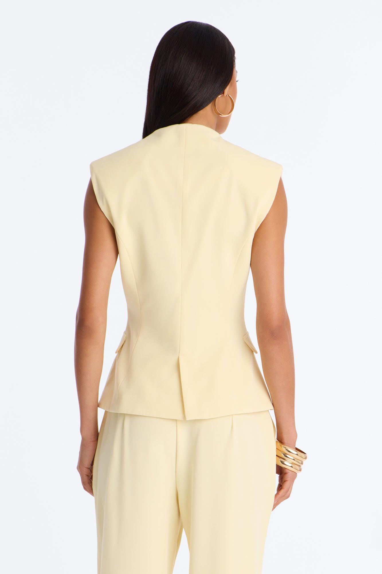 Everything in Order Double Breasted Sleeveless Fitted Blazer - Butter Yellow Female Product Image