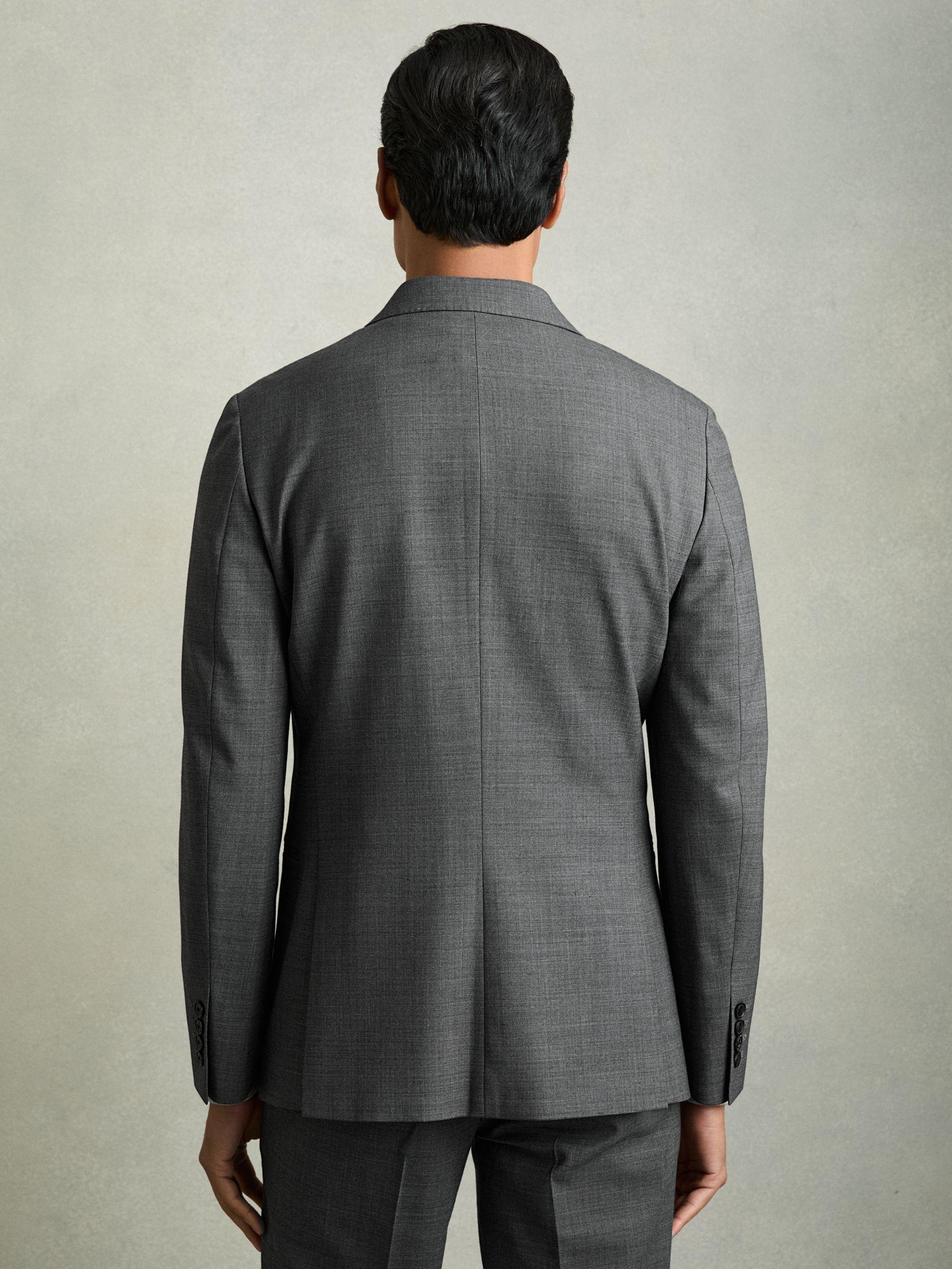 Regular-Fit Double-Breasted Sharkskin Wool-Blend Suit Blazer in Charcoal Grey Product Image