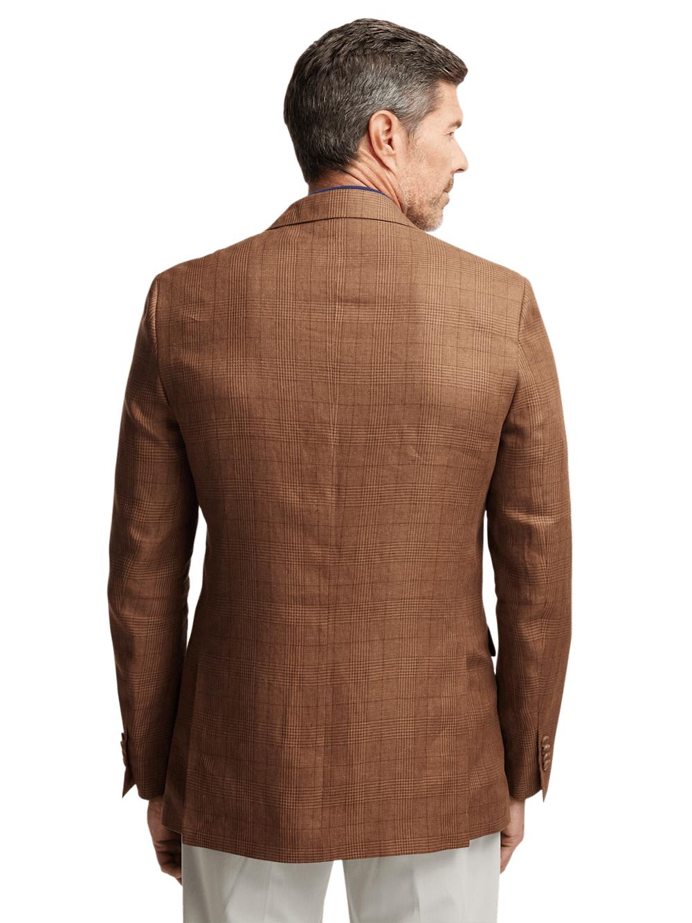 Linen Plaid Single Breasted Notch Lapel Sport Coat - Brown Product Image