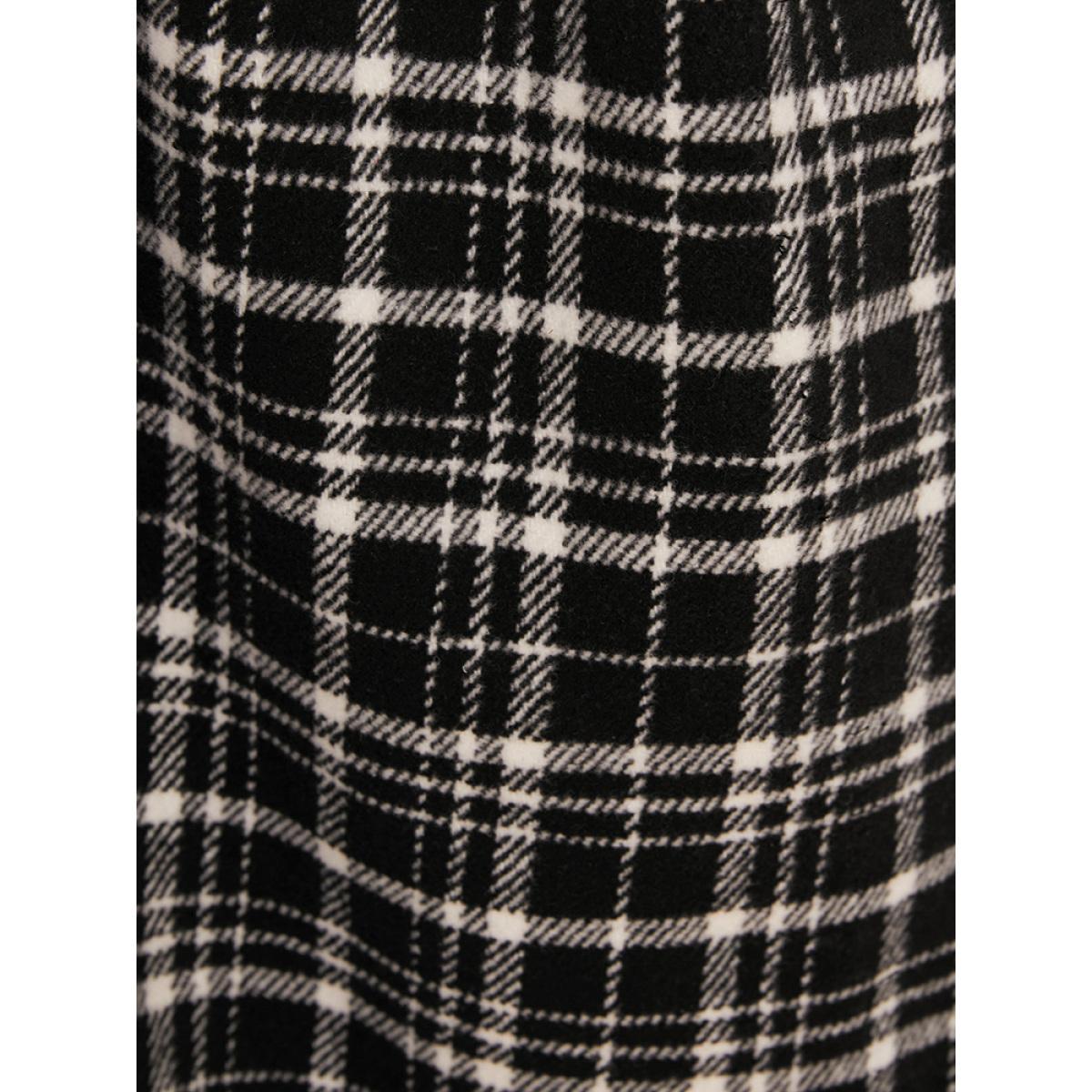 Plus Size Plaid Sleeveless Pocket Button Detail Suspender Dress Without Sweater Black Women Office Elastic Waist Deep V-neck Sleeveless Curvy Midi Dress BloomChic 10/M Product Image