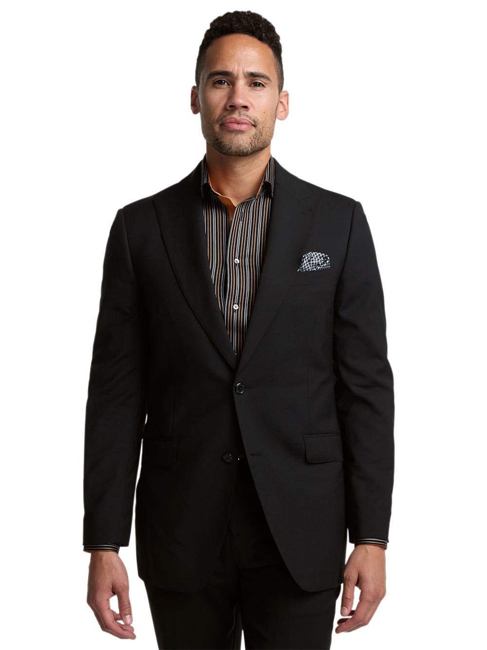 Wool Stretch Bengaline Peak Lapel Suit Jacket - Black Product Image