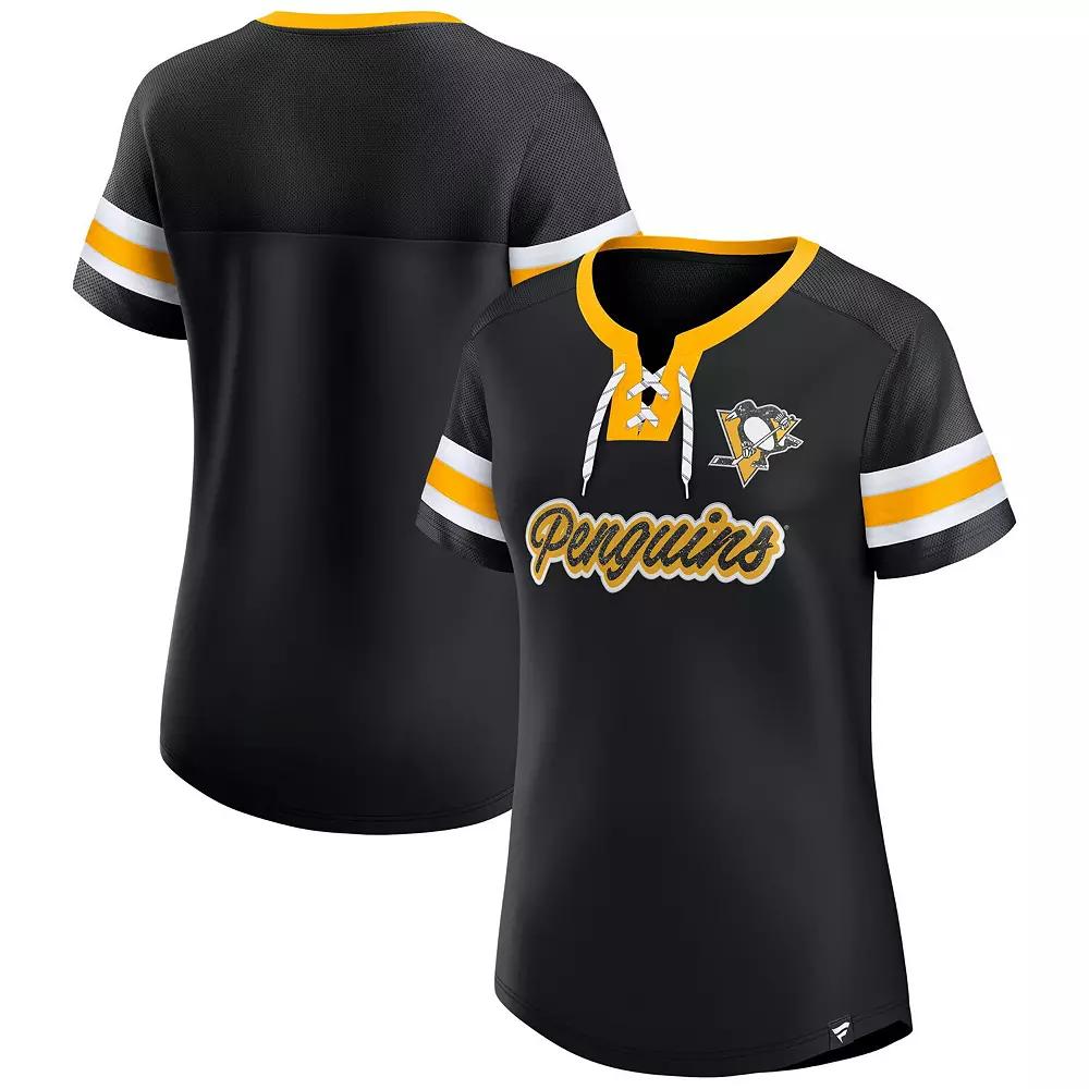Women's Fanatics Black Pittsburgh Penguins Iconic Athena Lace-Up T-Shirt,  Product Image