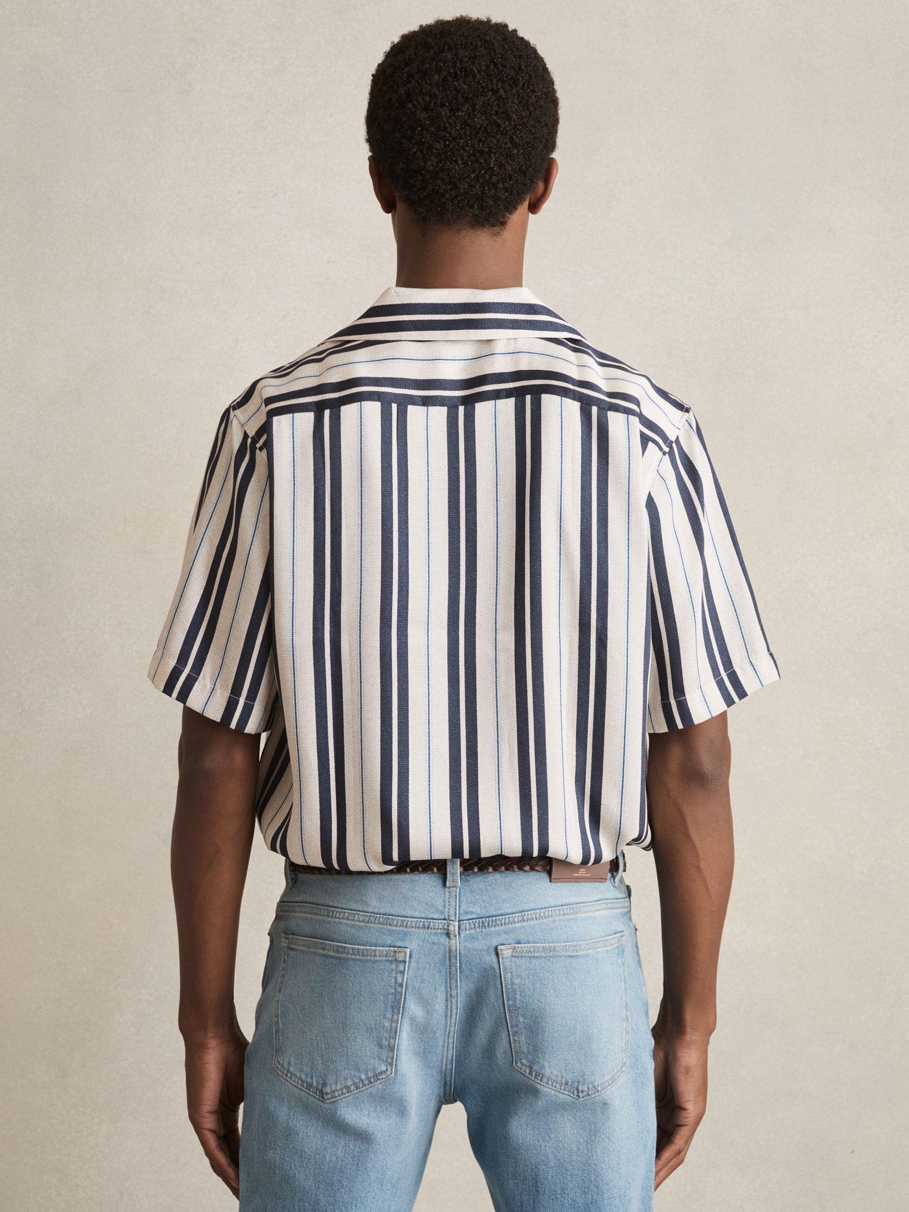 Wide-Stripe Cuban-Collar Shirt in White/Navy Product Image
